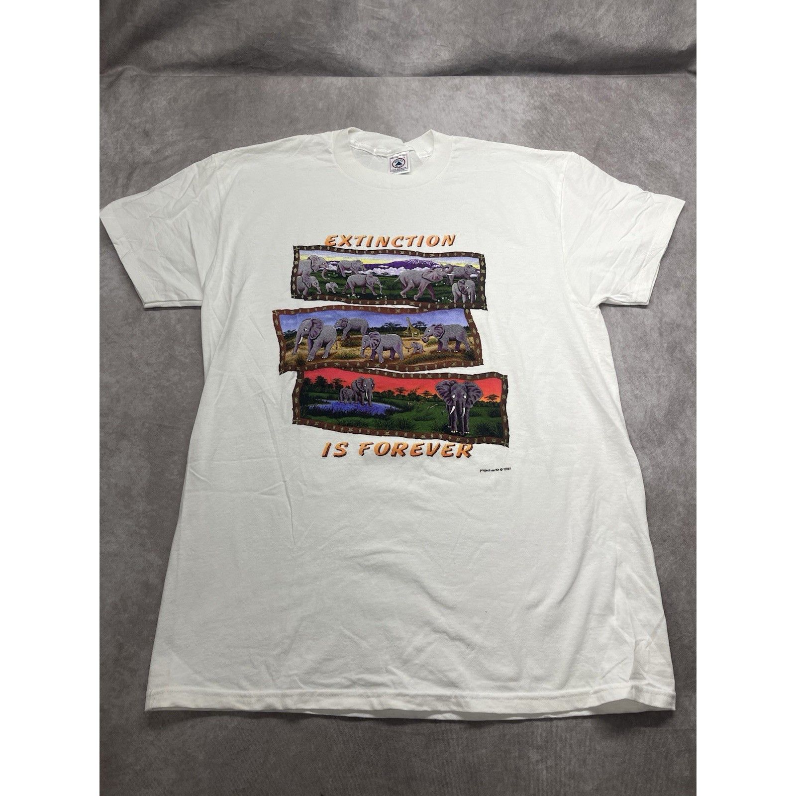 Delta Vtg 90s Elephant Nature Tee Project Earth 1997 Extinction Is Size US L / EU 52-54 / 3 - 4 Thumbnail