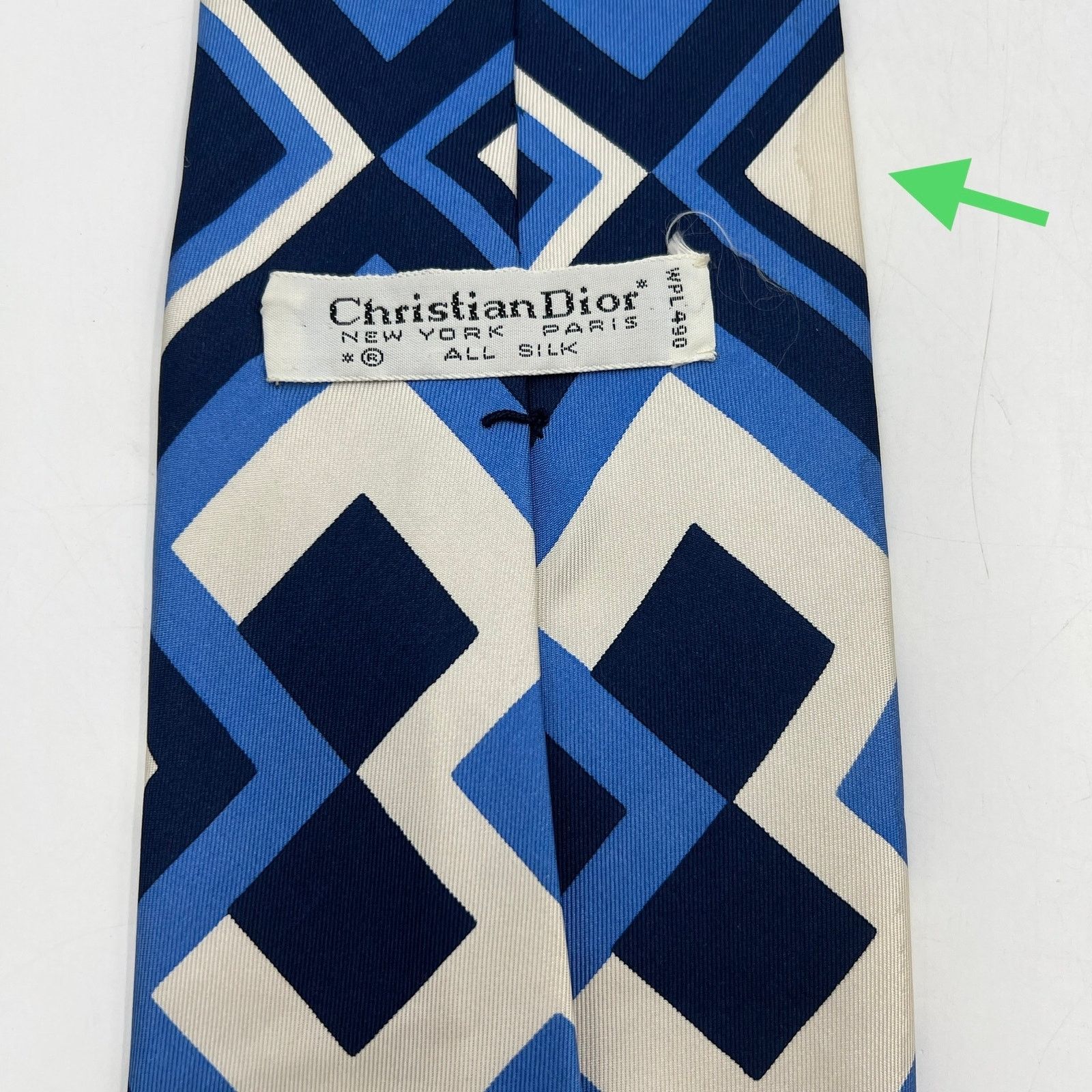Dior Christian Dior Vintage 70s Silk Geometric Tie Blue White Size ONE SIZE - 4 Thumbnail