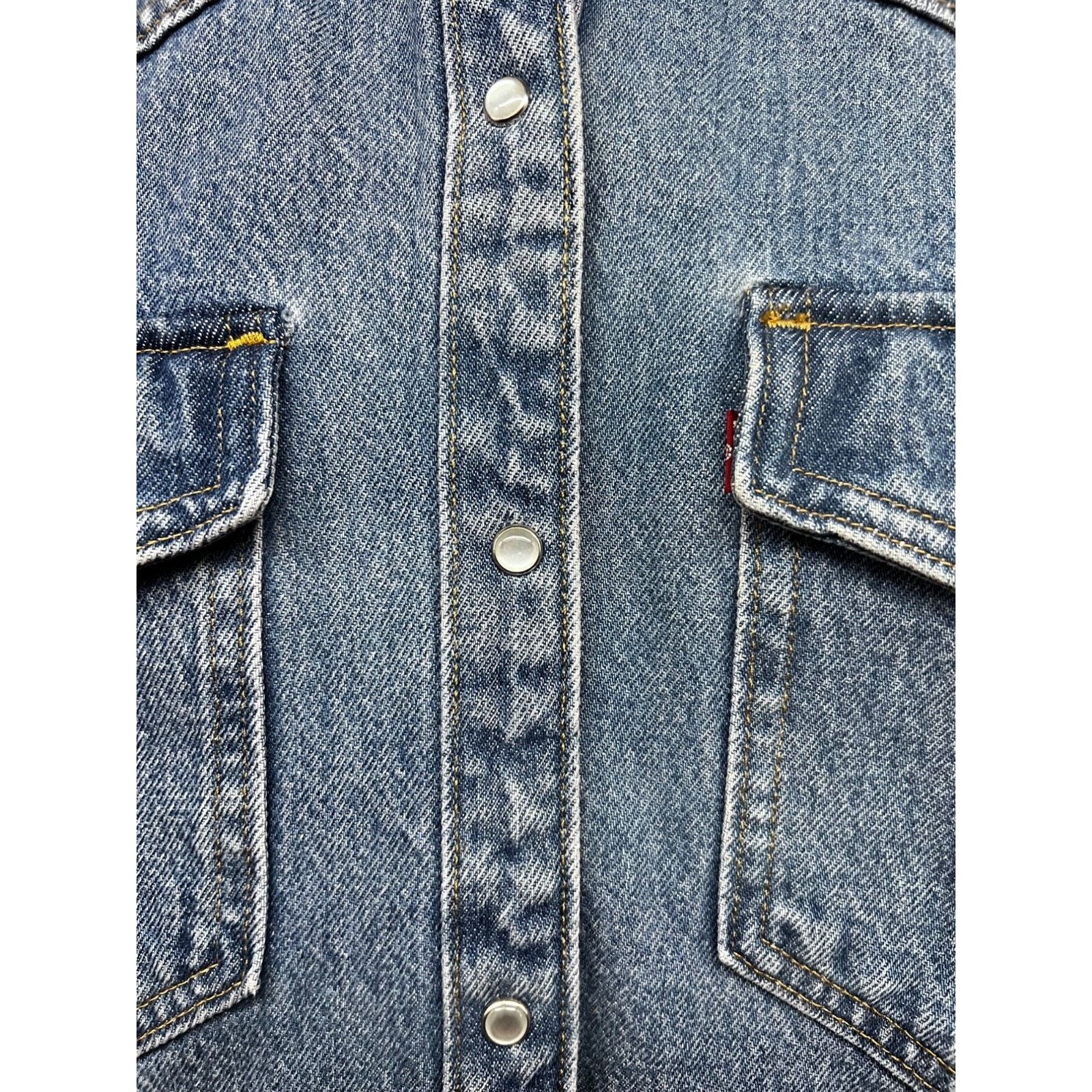 Levi's Levis Sawtooth Denim Pearl Snap Up Shirt Small Flap Pockets Size US S / EU 44-46 / 1 - 7 Thumbnail