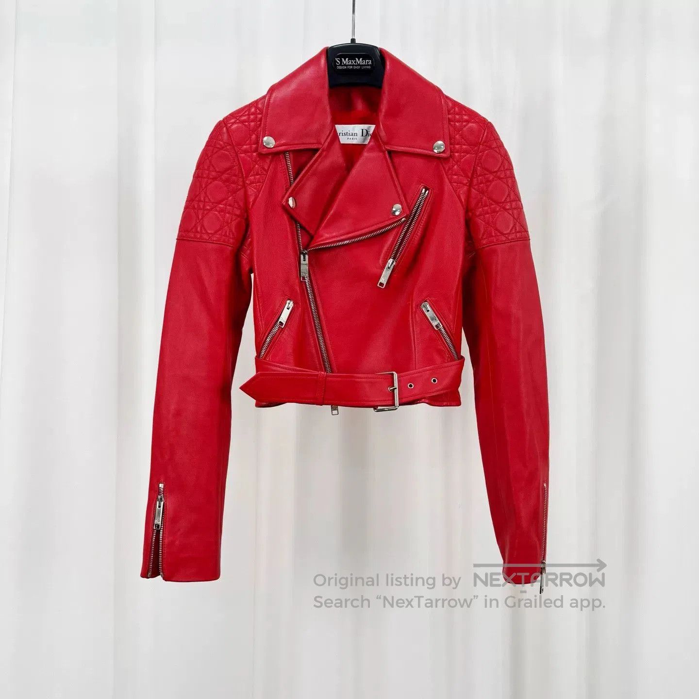 Dior red quilted leather biker jacket by Dior. Size S / US 4 / IT 40 - 1 Thumbnail
