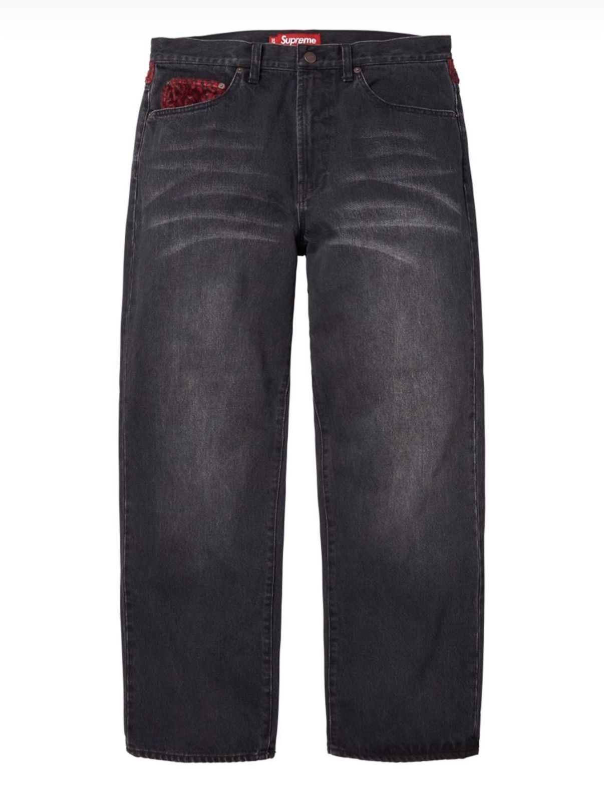 Supreme leopard Faux fur loose fit jean (washed black) (30)