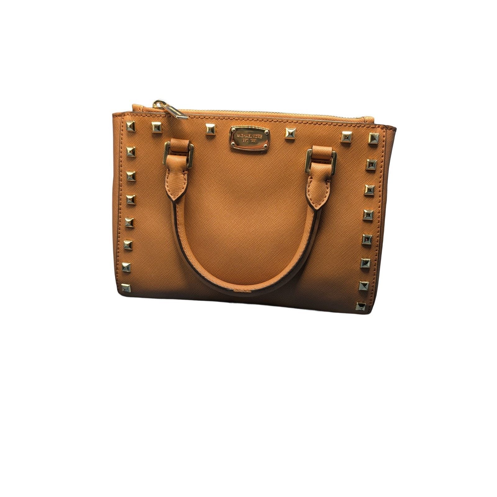 Michael Kors Michael Kors Kellen Satchel Brown PVC-Leather Accents-Gold Size ONE SIZE - 1 Thumbnail