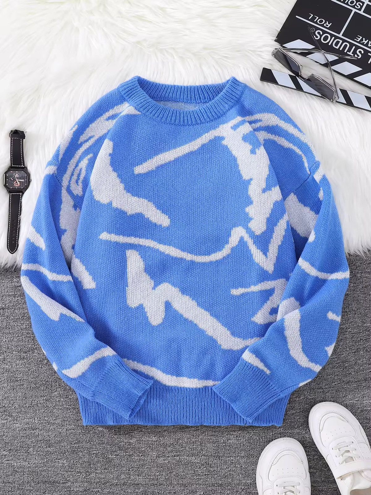 Japanese Brand Round Neck Contrast Color Knitted Sweatshirt Size US M / EU 48-50 / 2 - 5 Thumbnail
