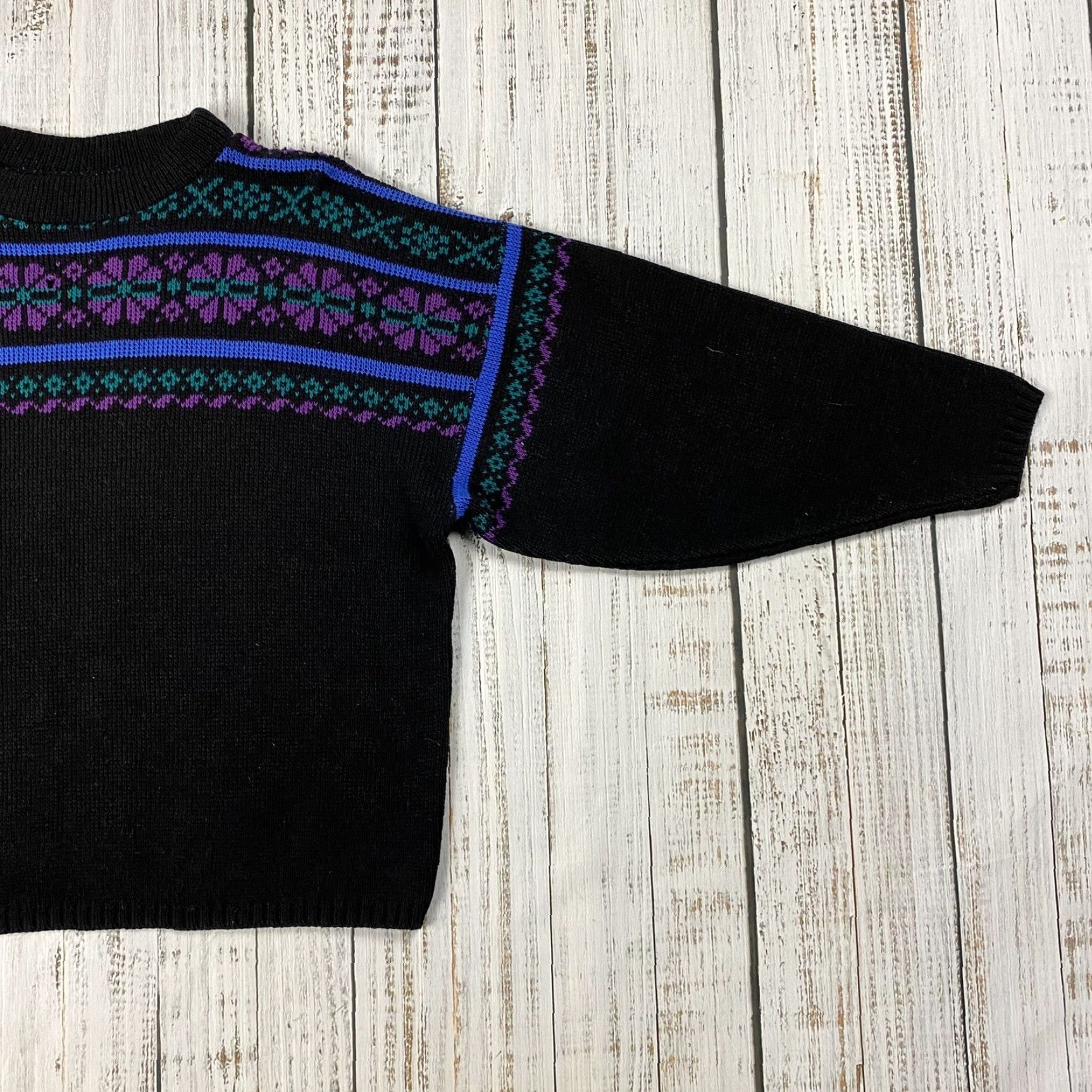 Etro VINTAGE LA ROUGE Cropped Sweater Womens Large Black Acrylic 80s Floral Crew Neck Size L / US 10 / IT 46 - 3 Thumbnail