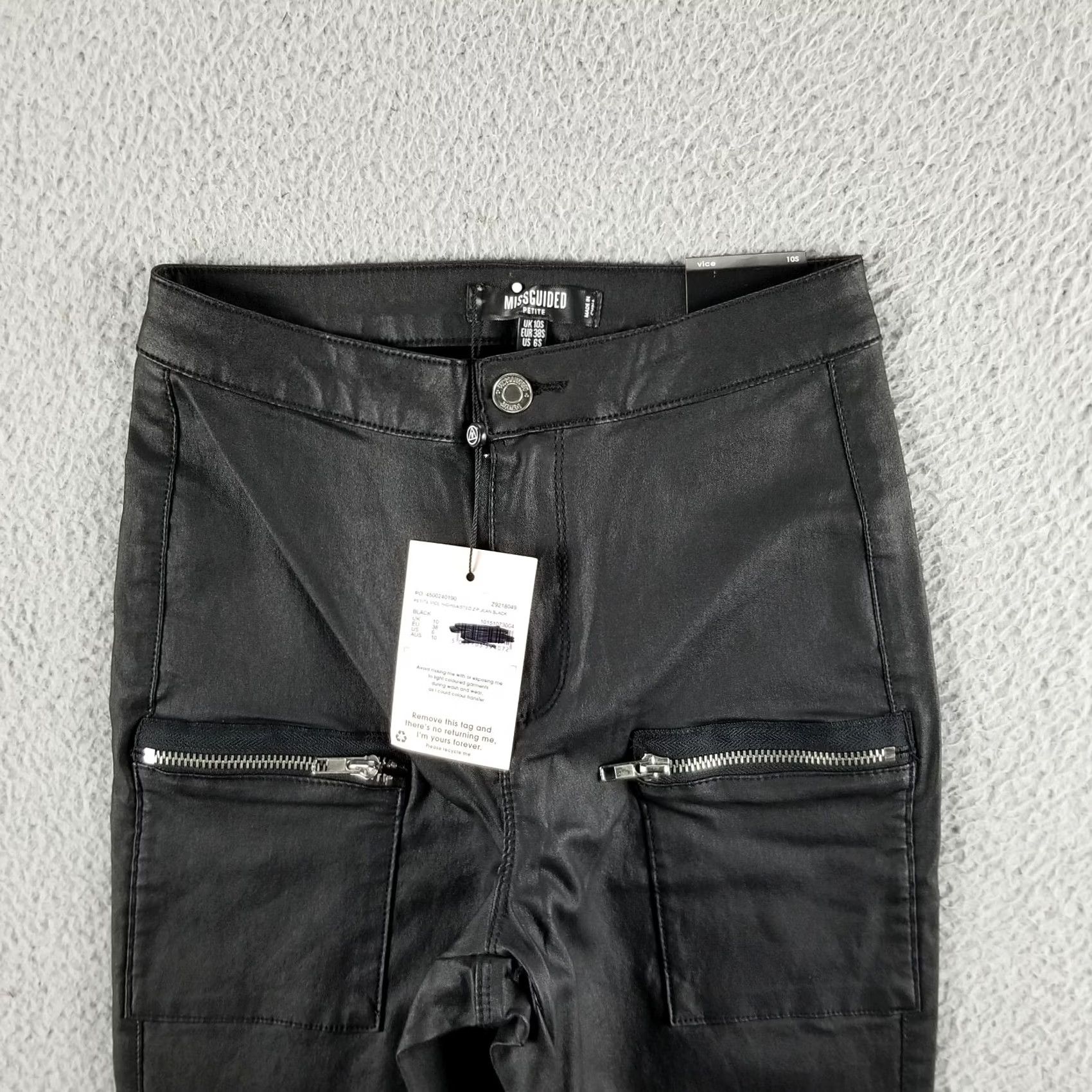 Missguided Misguided Vice Black Jeans Skinny Motorcycle 6P Petite High Rise Denim Womens Jeans 24 x 25 Black Body Stretch 90s Theme Motorcycle Size 42" / US 20 - 2 Thumbnail