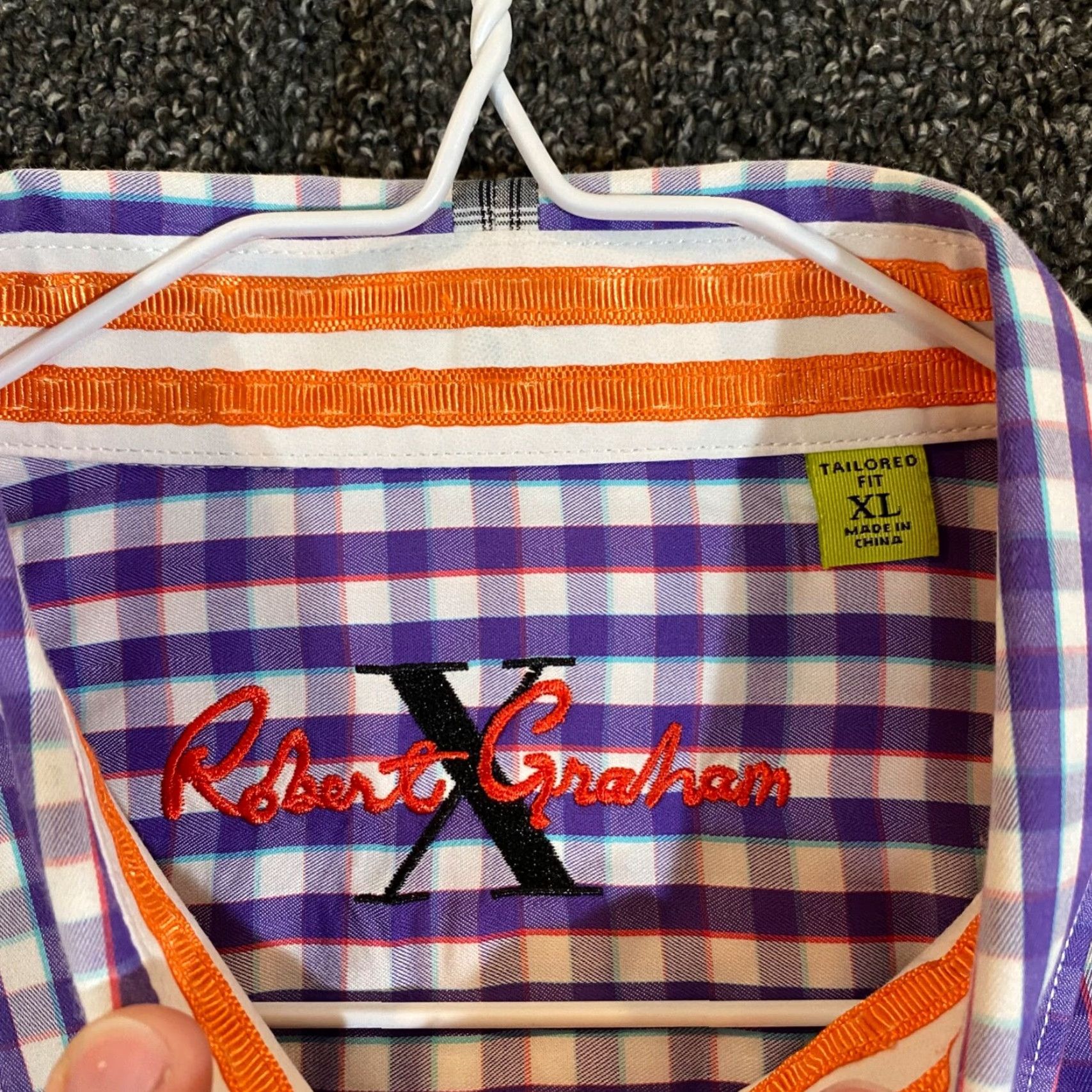 Robert Graham VINTAGE Robert Graham X Shirt Mens XL Purple White Plaid Button Up Dress Outdoors L/S Size 46R - 2 Thumbnail