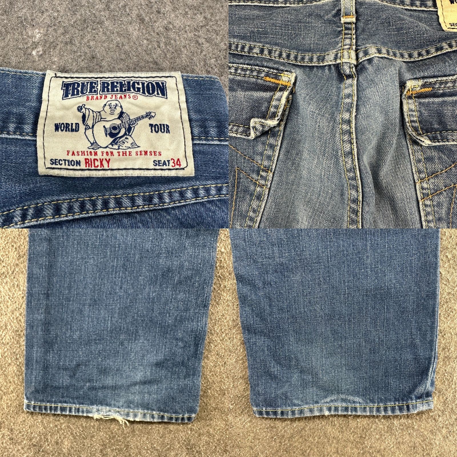 True Religion True Religion Jeans Mens 32x34 Ricky Relaxed Straight Medium Wash Distressed 5-Pocket Denim Jeans Mens Regular Size 32 Blue Size US 32 / EU 48 - 8 Thumbnail
