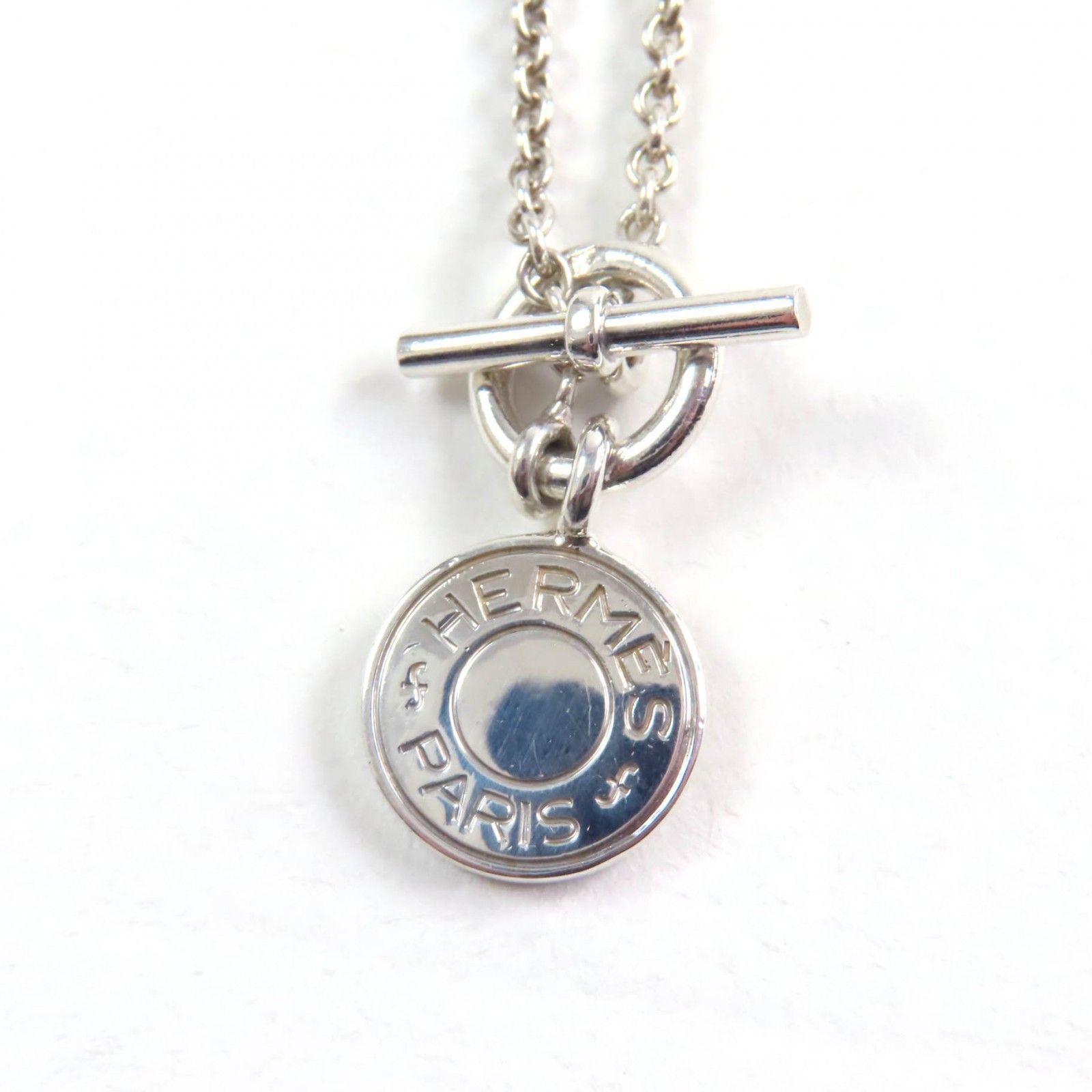Hermes Hermes Amulet H Confetti Serie Necklace Silver Metal Necklace DUTY FREE for USA