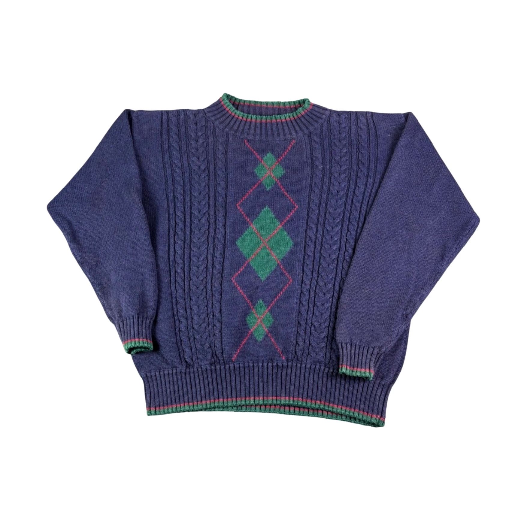 Jantzen VINTAGE Jantzen Classics Mens Sweater Knit Argyle Cable-V-Neck Pullover Navy Blue 90s Casual Regular M Boy? Size US M / EU 48-50 / 2 - 2 Thumbnail
