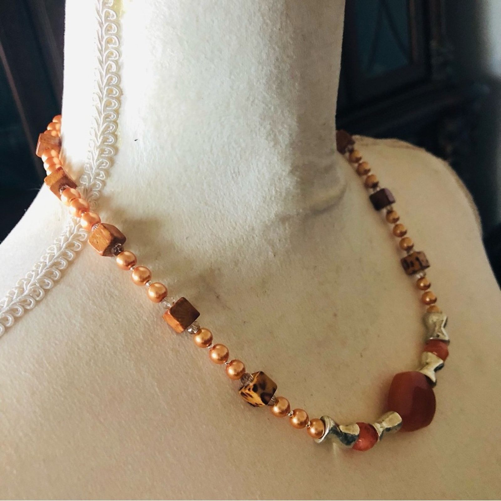 Handmade Handcrafted repurpose mixed material bead Pearl necklac Size ONE SIZE - 3 Thumbnail