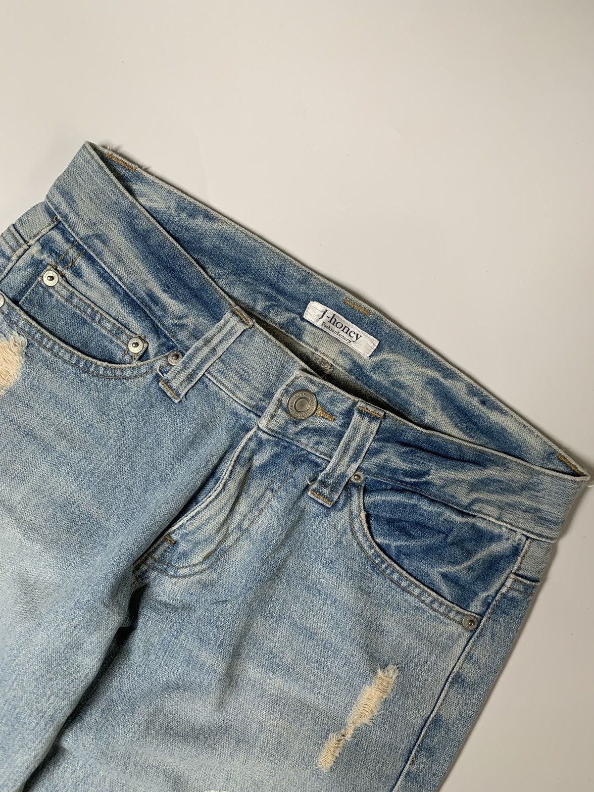Japanese Brand × Vintage 00s J-honey cross star distressed denim Size US 31 - 3 Thumbnail