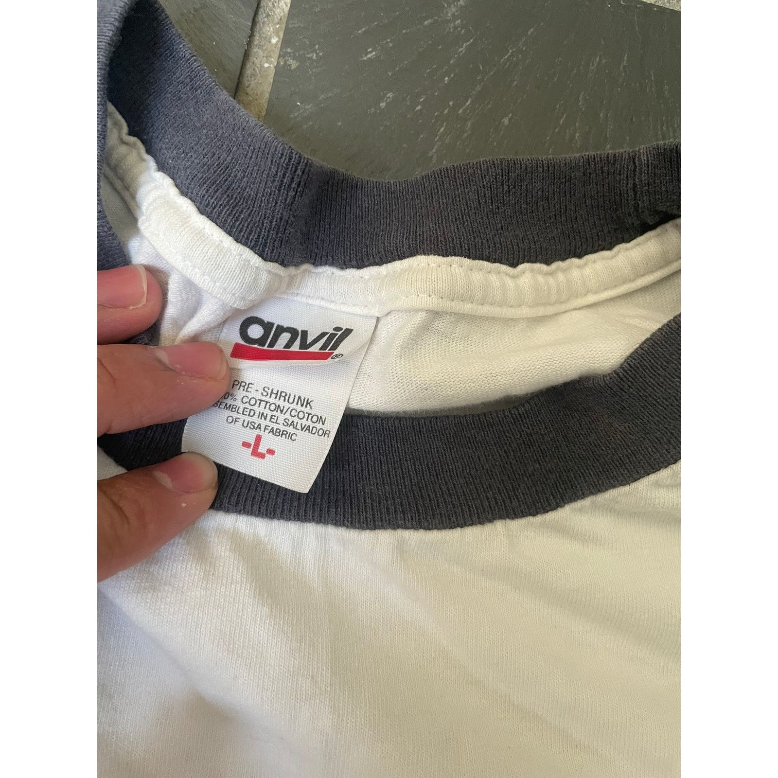 Anvil AALA Walk The Walk Anvil White Navy Cuff Tshirt Vintage Size US L / EU 52-54 / 3 - 2 Thumbnail