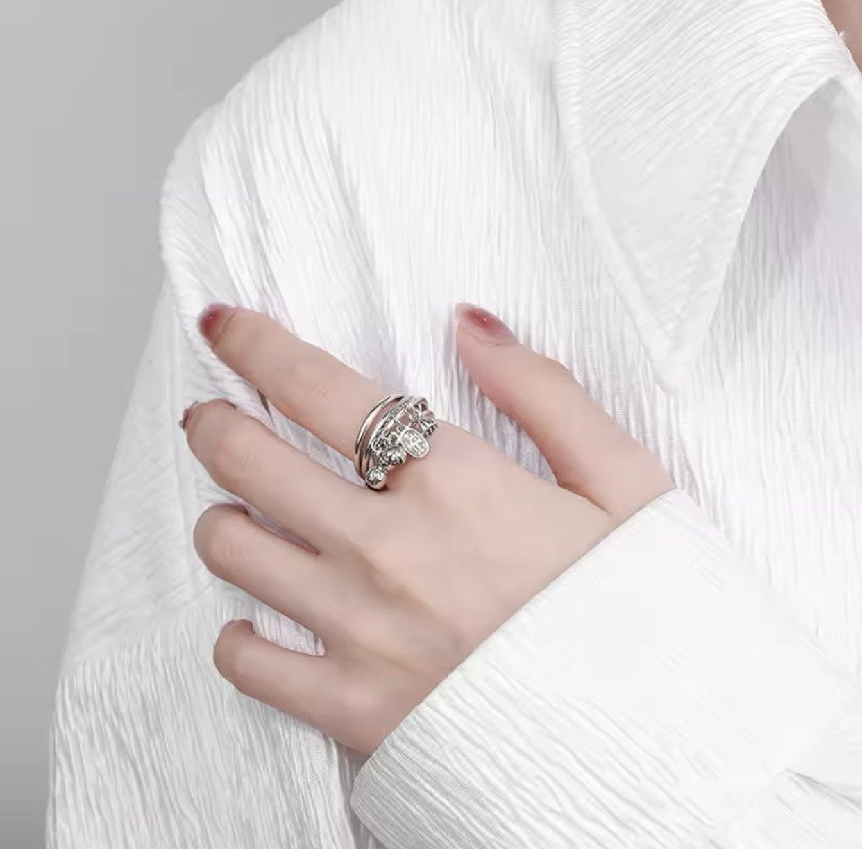 Jewelry Silver Color Retro Tassel Lotus Creative Ring Size ONE SIZE - 3 Thumbnail