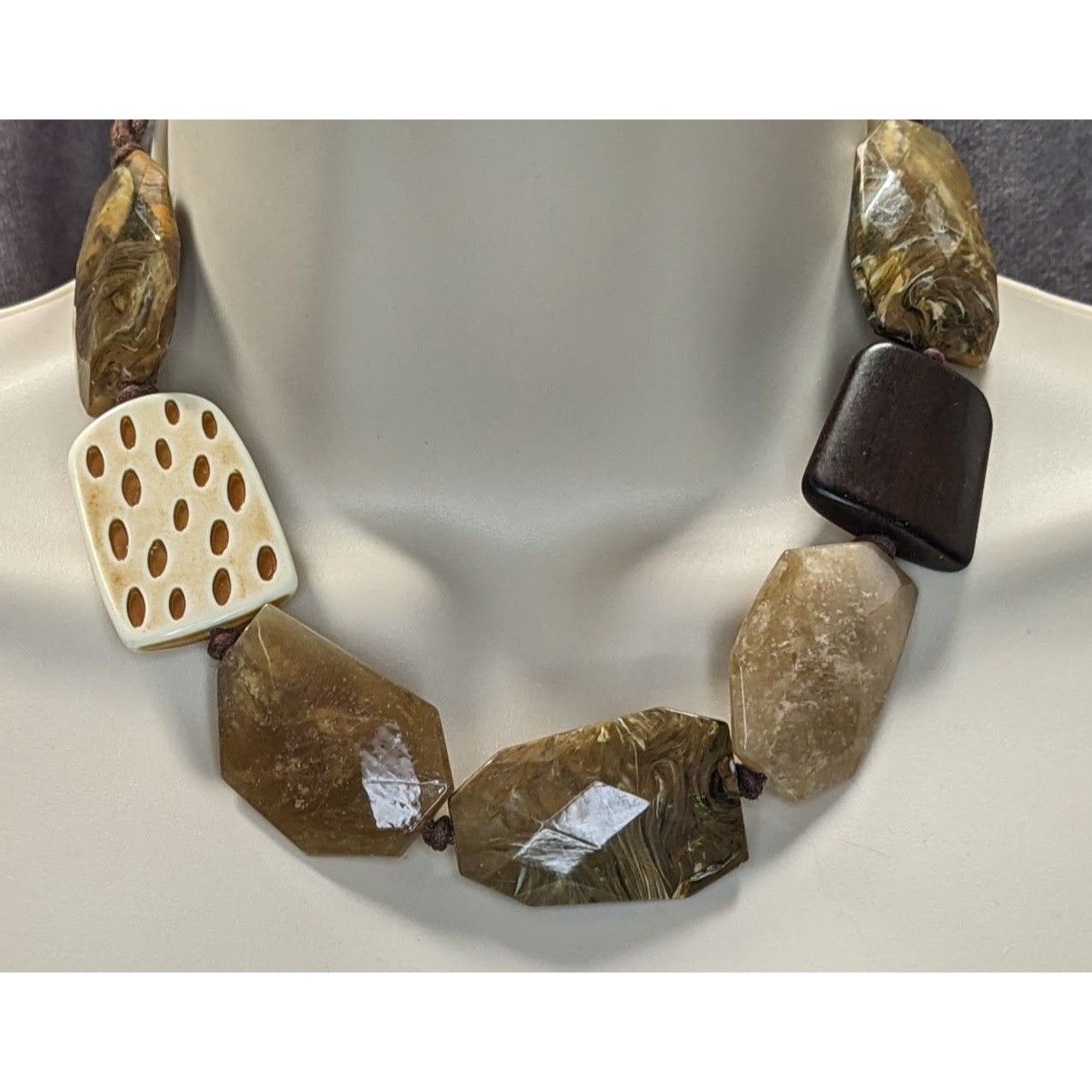 Other Chunky Bohemian Statement Necklace With Brown And Cream Simu Size ONE SIZE - 3 Thumbnail