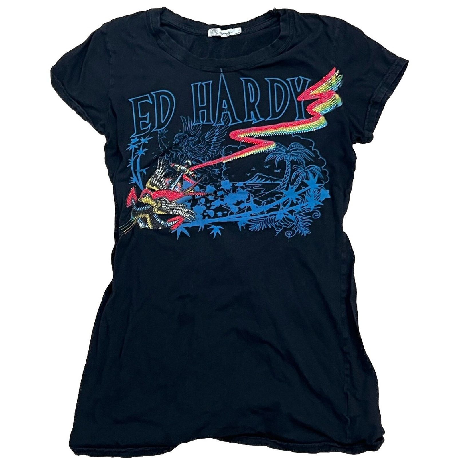 Ed Hardy Vintage Rare Ed Hardy Sick Bedazzled Design Bird Art Y2K Tee Size L / US 10 / IT 46 - 2 Thumbnail