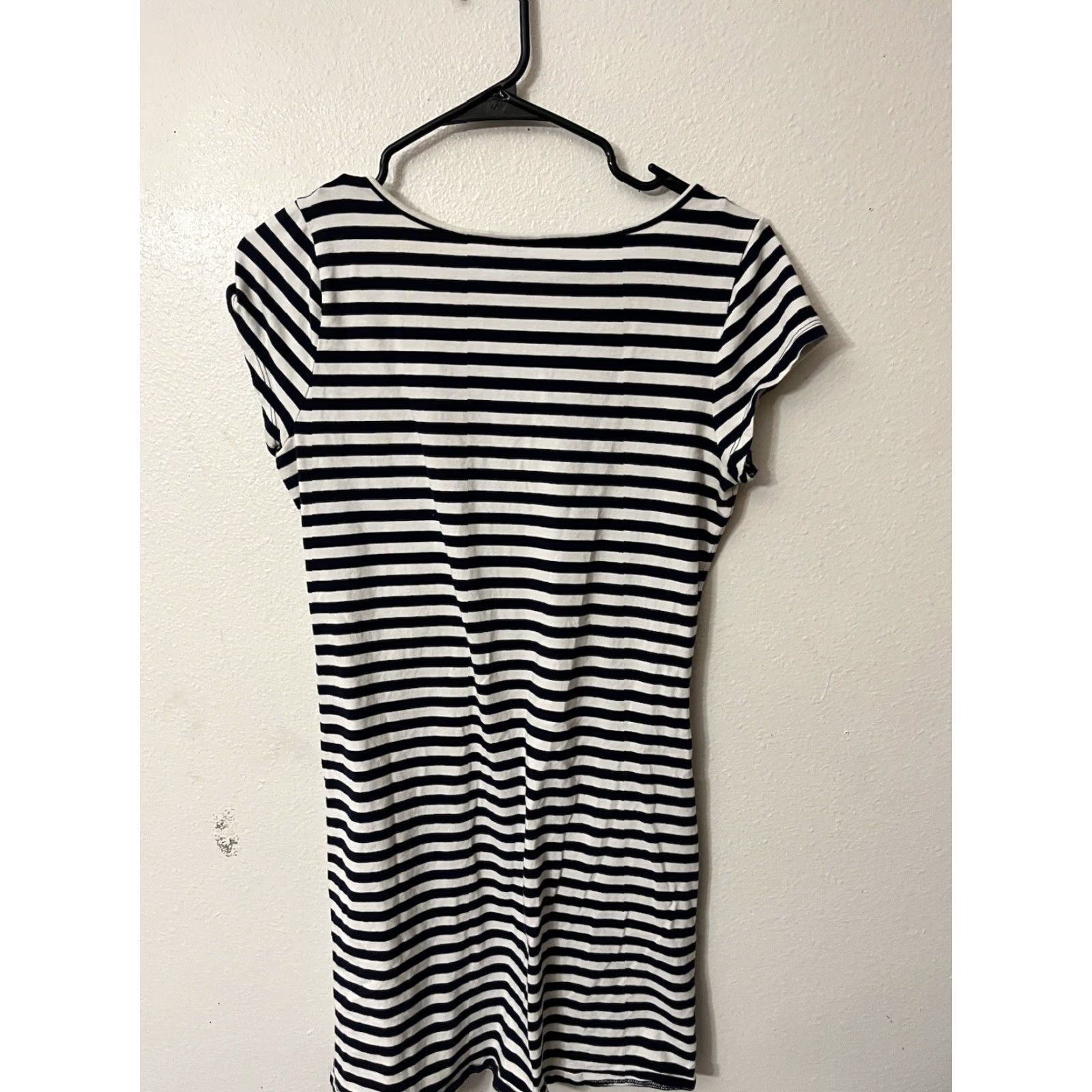 Aeropostale Aeropostale Women's Large Navy Striped Midi Dress - Shift Style, Round Neck, Short Sleeve, Casual, Floral Theme Size 36" / US 14 / IT 50 - 3 Thumbnail