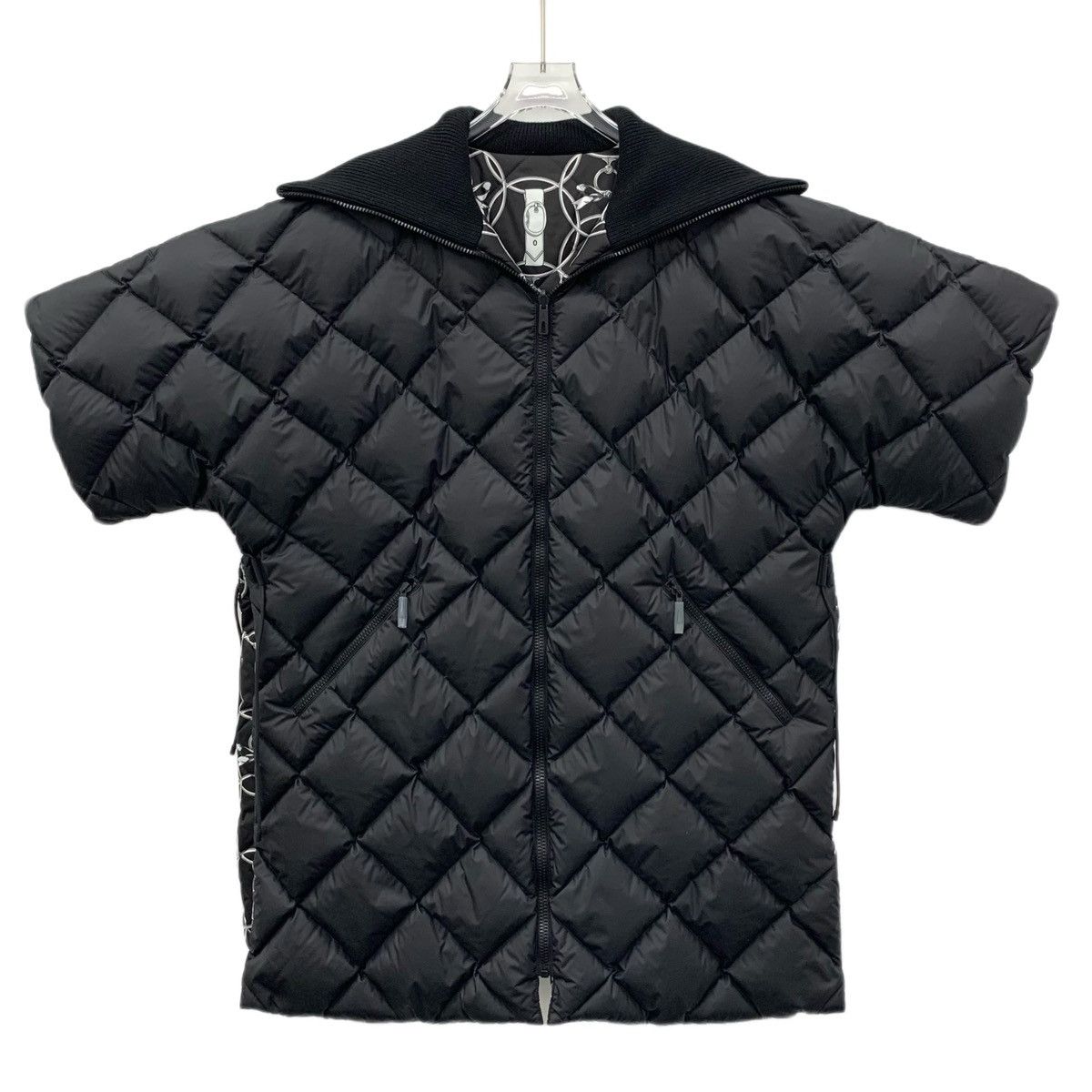 Hermes Black Diamond Check Geometric Print Zipper Down Coat