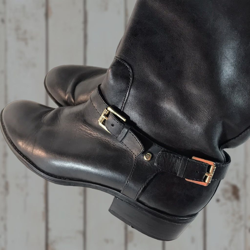 Ralph Lauren Ralph Lauren Marion Black Leather Knee High Boots Womens 7.5B Size 7.5 Knee High Boot Women Riding Leather Black Full Zip Buckle Logo Zipper Lined Size US 8 / IT 38 - 1 Thumbnail
