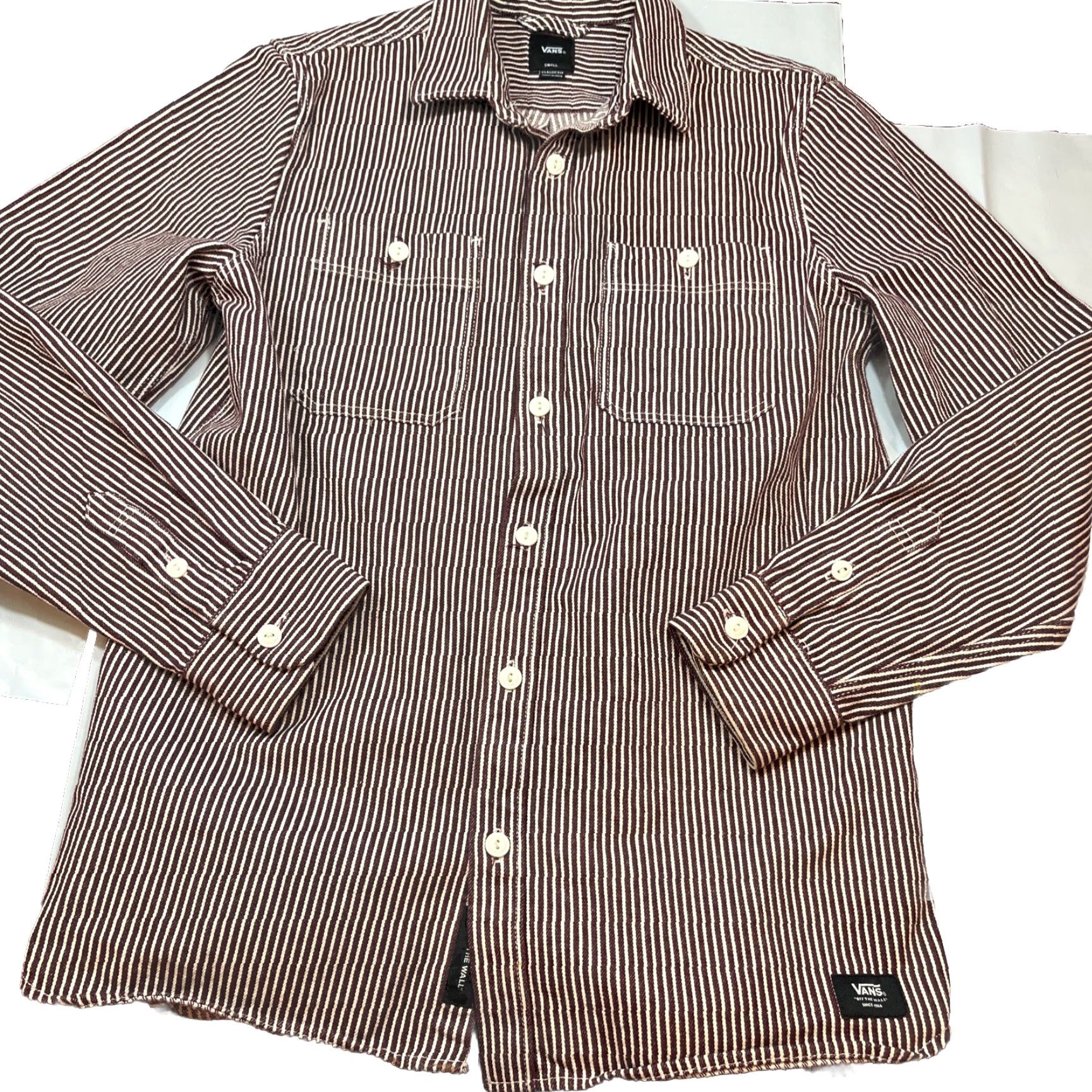 Vans VANS Red White Vertical Stripe Button-Up Shirt Heavy Cotton Long Sleeve Mens Size US S / EU 44-46 / 1 - 2 Thumbnail