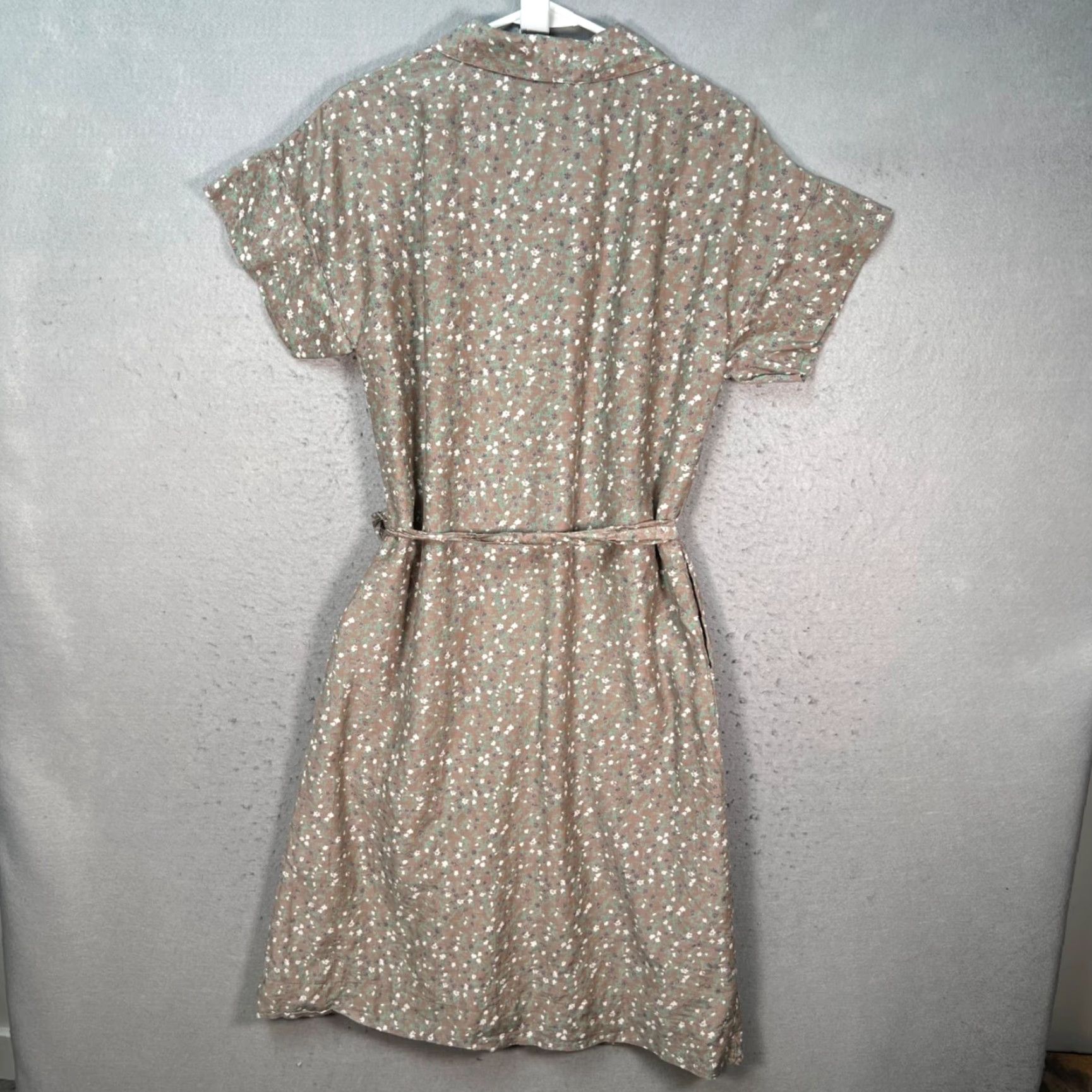 Vintage Mirth Womens XS Brown Floral Wrap Dress Cotton Silk Blend Midi Short Sleeve Spring Summer Dress Women’s wrap dress Size XS / US 0-2 / IT 36-38 - 2 Thumbnail