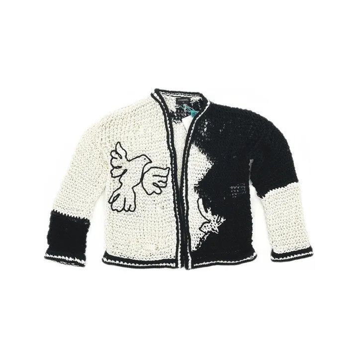Chanel Chanel Black and White Patterned Knit Cardigan Size L / US 10 / IT 46 - 2 Thumbnail