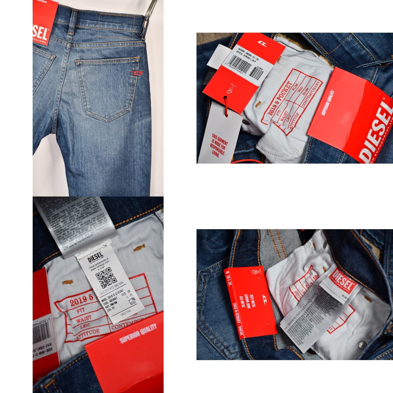 Diesel Diesel Jeans Slim Men W28/L30 D-Strukt 2019 Blue 99% Cotton 1% Elastane Skinny 5 Pocket Size US 28 / EU 44 - 8 Thumbnail
