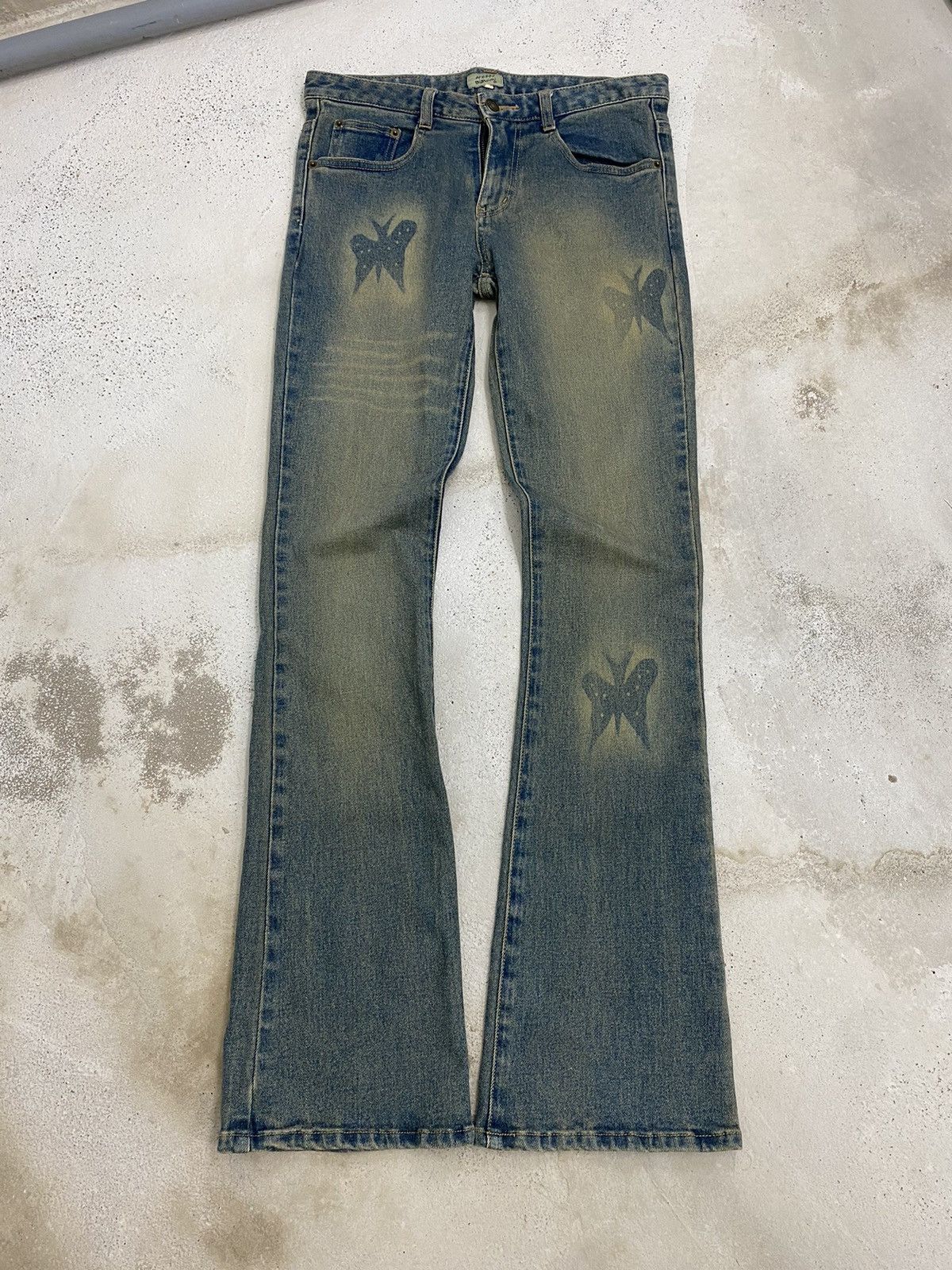 Hysteric Glamour × Japanese Brand × Le Grande Bleu (L.G.B.) Unisex Flare Arezzo Blanconi Seamark Mud Wash Art Butterfly Size US 30 / EU 46 - 1 Thumbnail