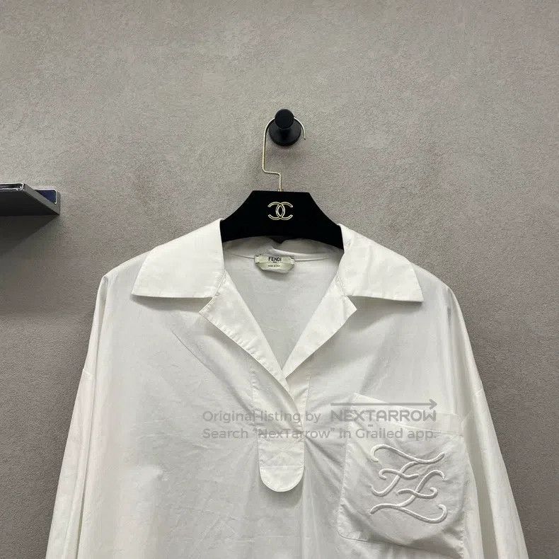 Fendi Fendi Pocket Logo Embroidered White Shirt Dress, Cotton Fa Size 4XL / US 24-26 - 4 Thumbnail