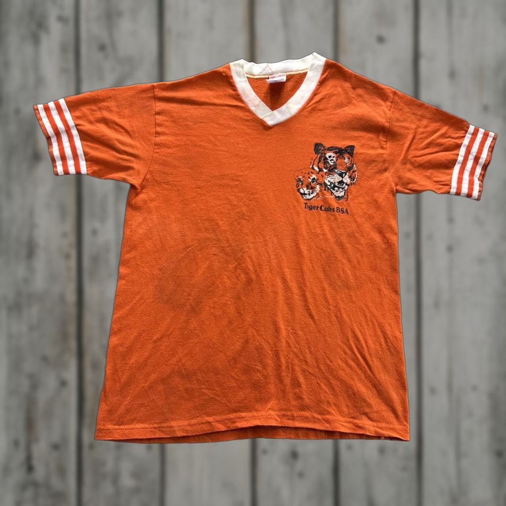 Jerzees VINTAGE Tiger Cubs BSA Shirt Mens Small Orange Jersey Striped Sleeves 80s Size US S / EU 44-46 / 1 - 1 Thumbnail