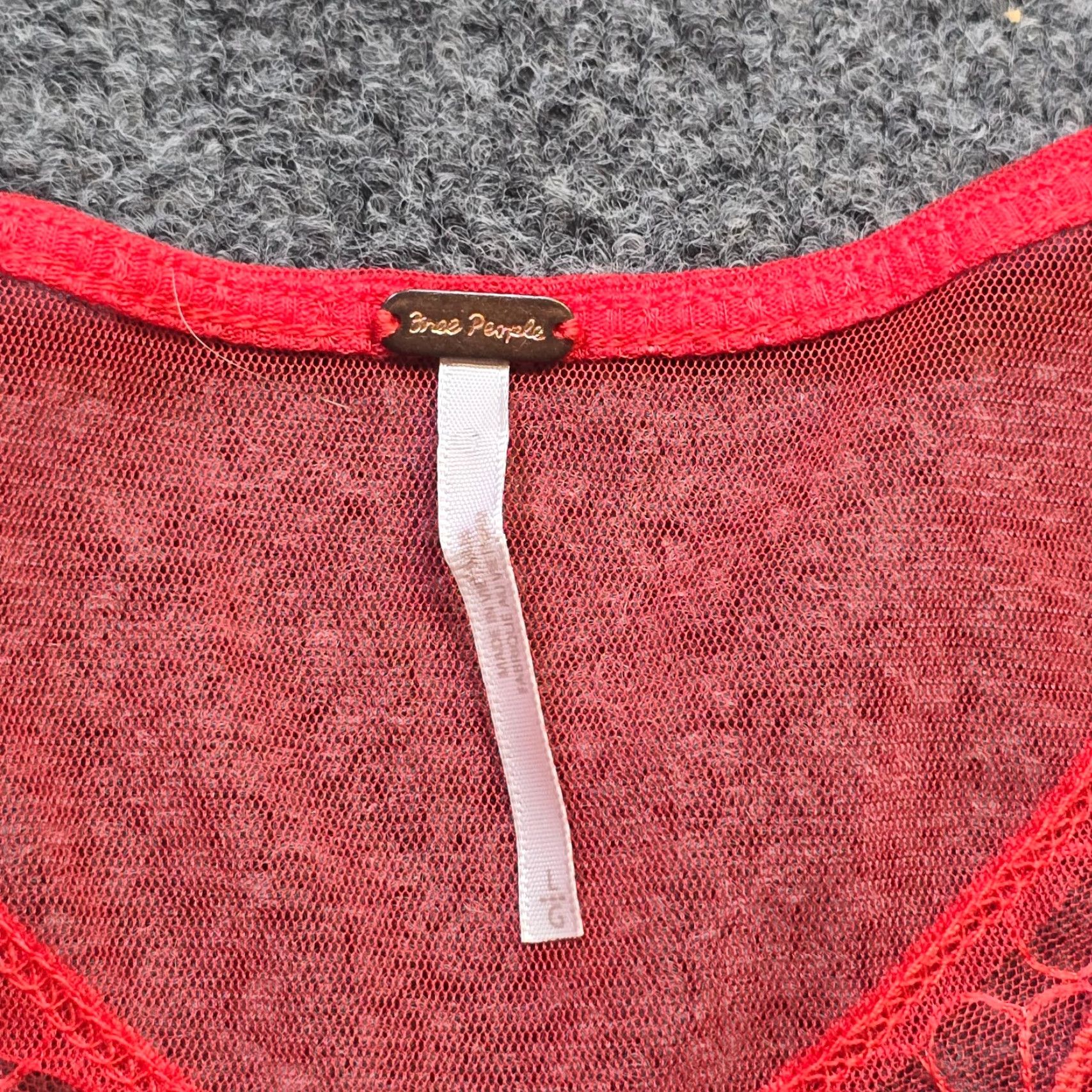 Free People Free People Top Womens Size Large Red Ribbed Lace Trim Oversized Casual Boho Size L / US 10 / IT 46 - 3 Thumbnail