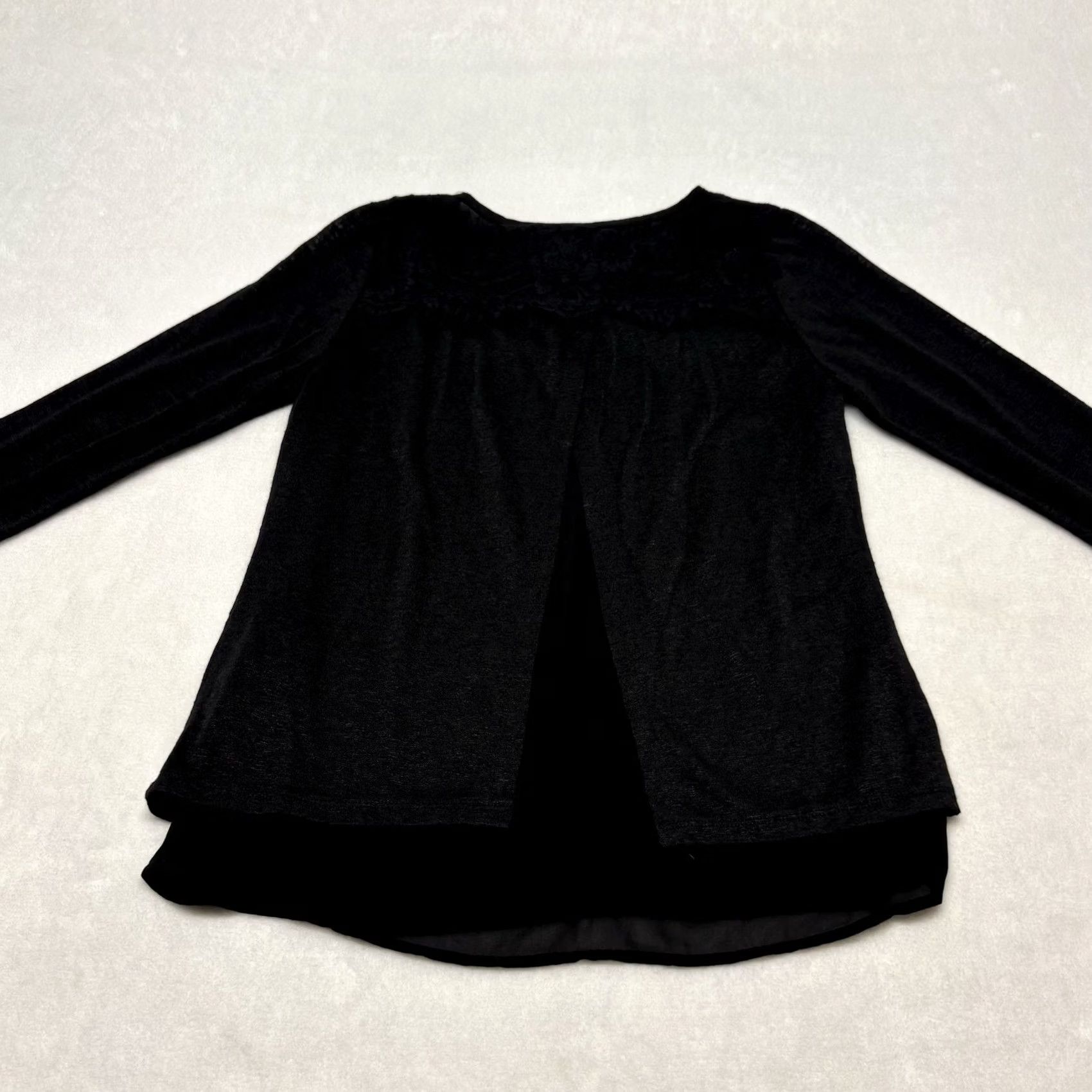 Anthropologie VINTAGE Anthropologie ADIVA Black Lace Detail Split Back Hi Lo Long Sleeve Blouse M Size M / US 6-8 / IT 42-44 - 6 Thumbnail