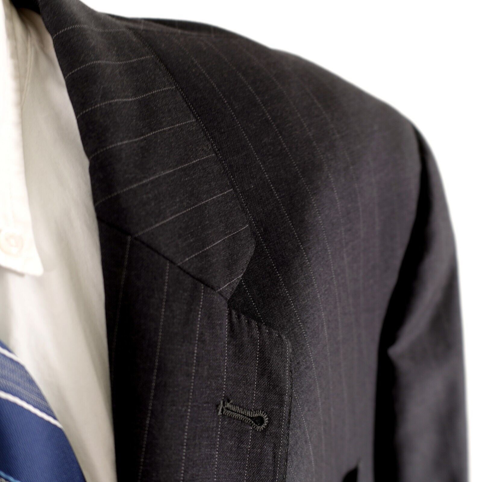 Jos. A. Bank Jos A Bank Signature Gold Gray Pin Striped Wool 2 Button Sui Size 46R - 2 Thumbnail