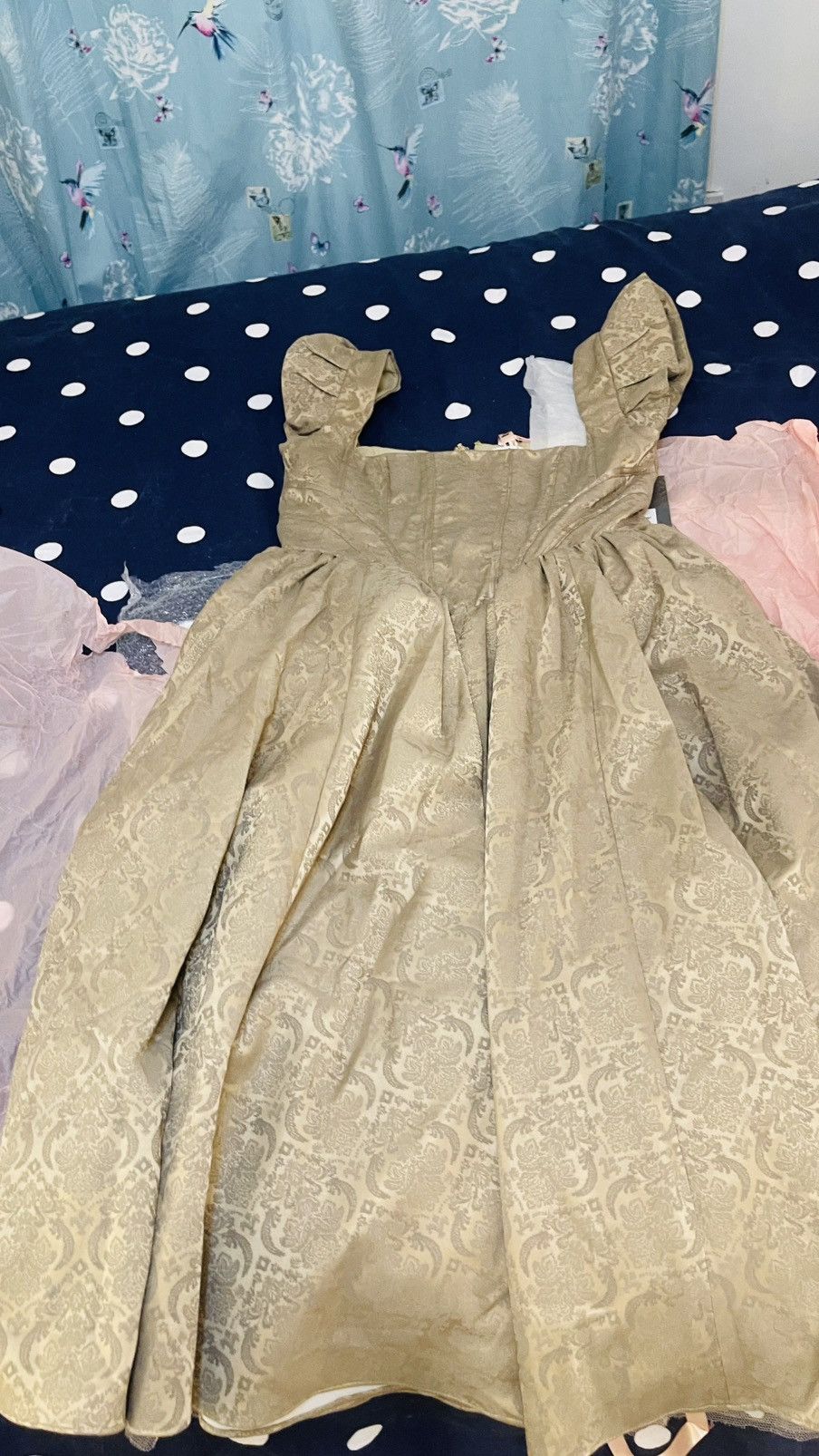 House of CB Gold Jacquard Midi Dress with Detachable Bow. Size M / US 6-8 / IT 42-44 - 5 Thumbnail
