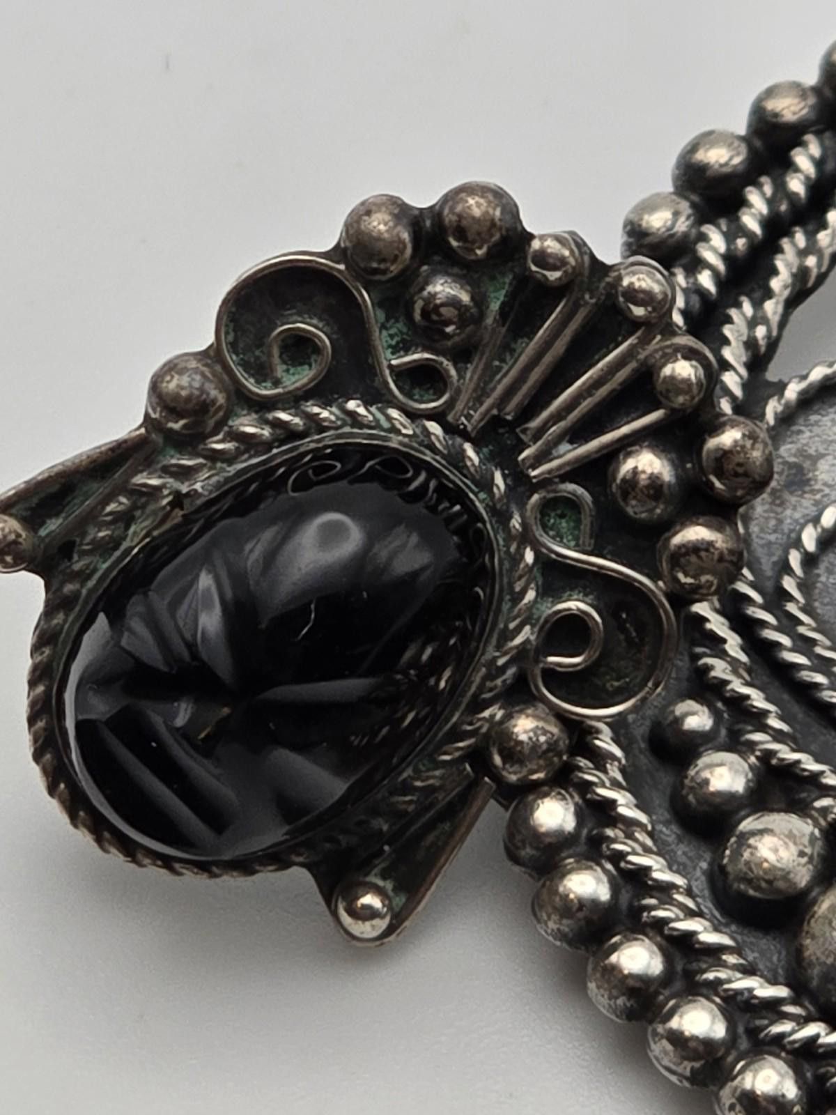 Other Mexican Sterling Onyx Mask Brooch & Earring Set Size ONE SIZE - 9 Thumbnail