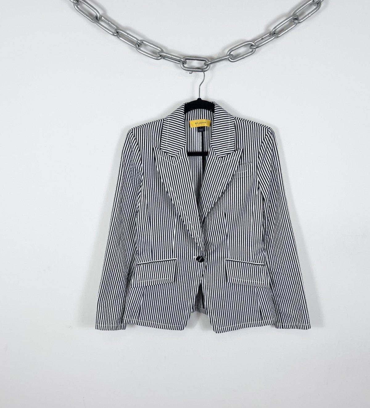 St. John St. John Women’s White/Black Striped Blazer Jacket Size S / US 4 / IT 40 - 1 Thumbnail