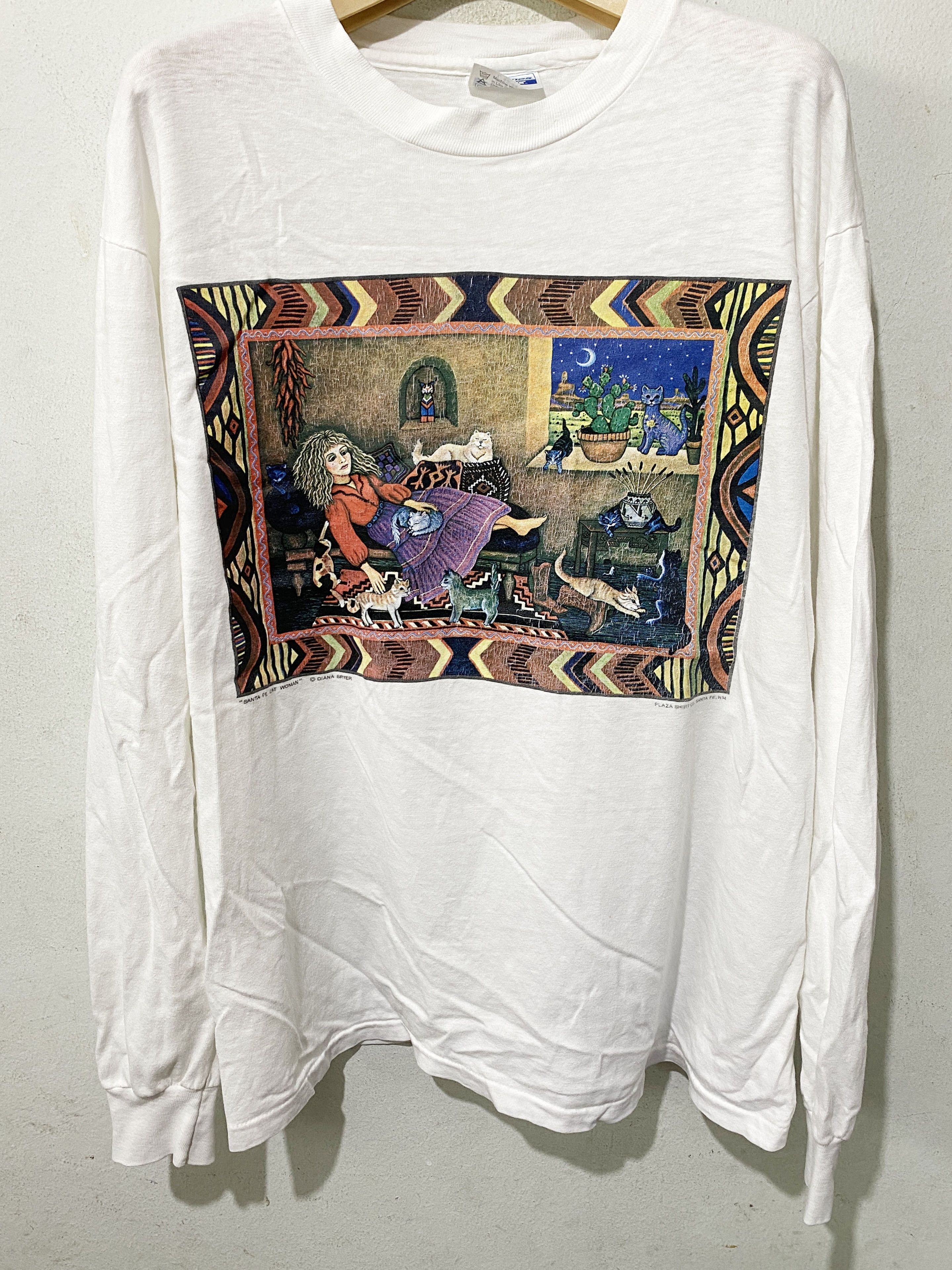 Vintage 90s Diana Bryer santa Fe Cat Woman Shirt