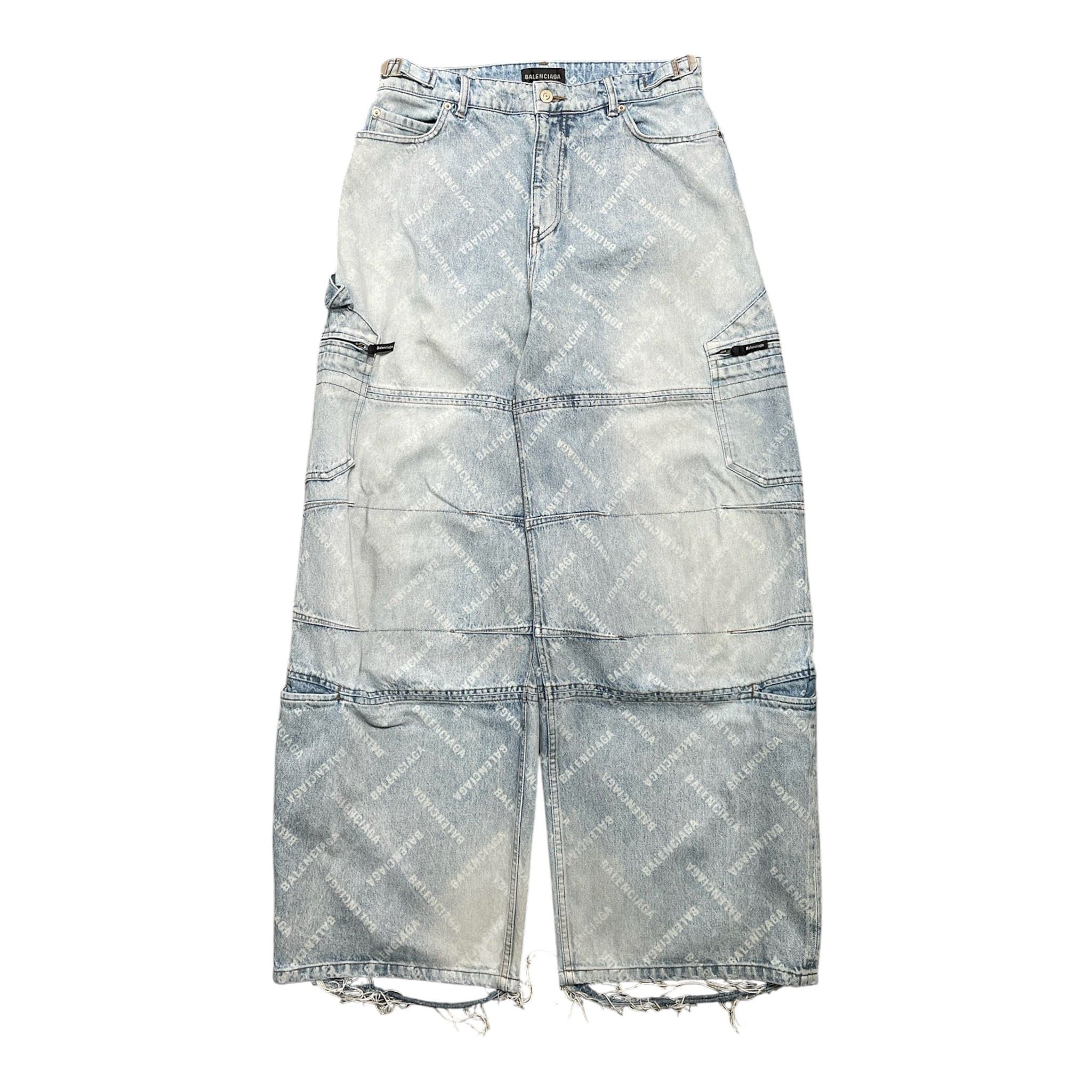 Balenciaga Diagonal Allover Cargo Jeans Light Blue Size US 33 - 1 Thumbnail