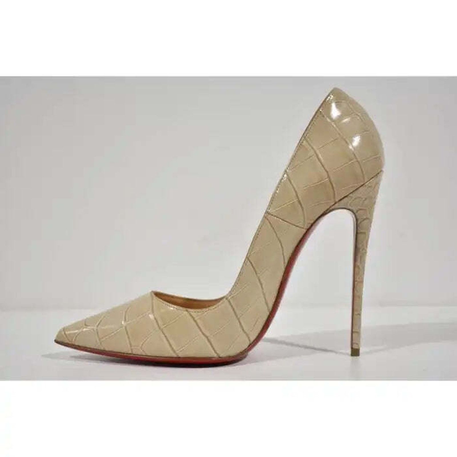 Christian Louboutin So Kate 120 Nougat Nude Calf Ali Croc Pointed Heel Pump 40 Size US 10 / IT 40 - 8 Thumbnail