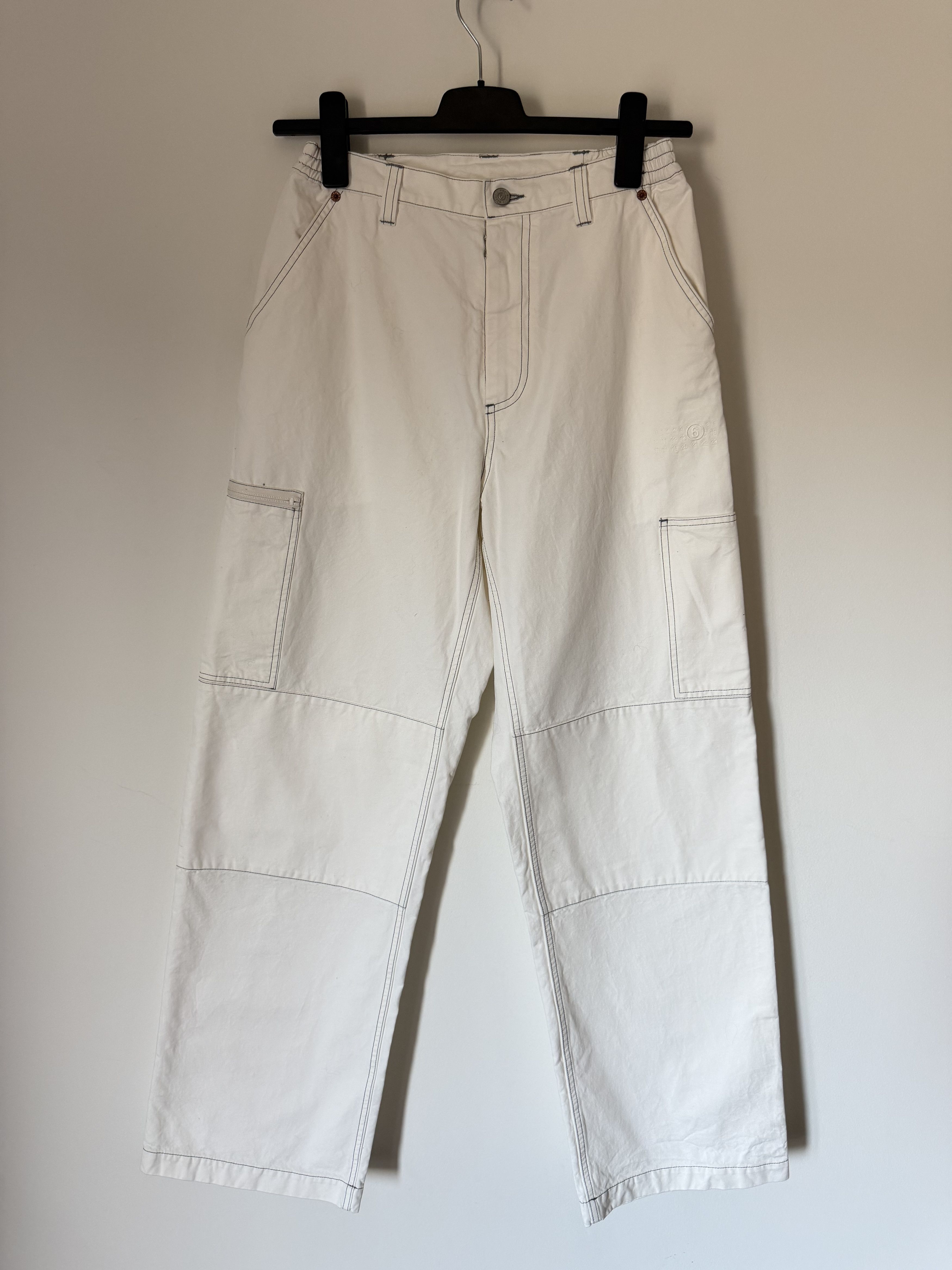 MM6 MM6 Maison Margiela Double Knee Cargo Pants in White Size US 30 / EU 46 - 1 Thumbnail
