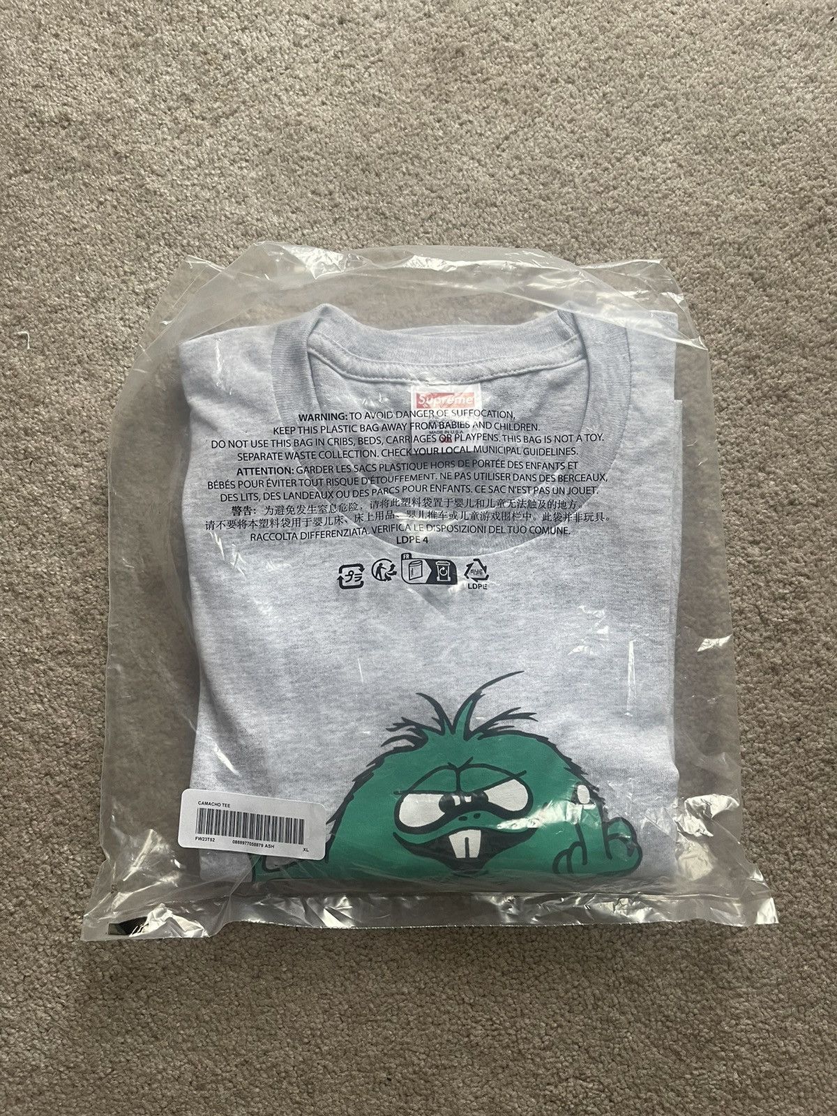 image of Supreme Camacho Tee XL Ash Grey Fw 23, Men's