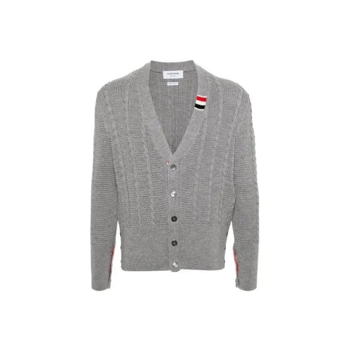 Thom Browne Gray V-Neck Button-Up Sweater