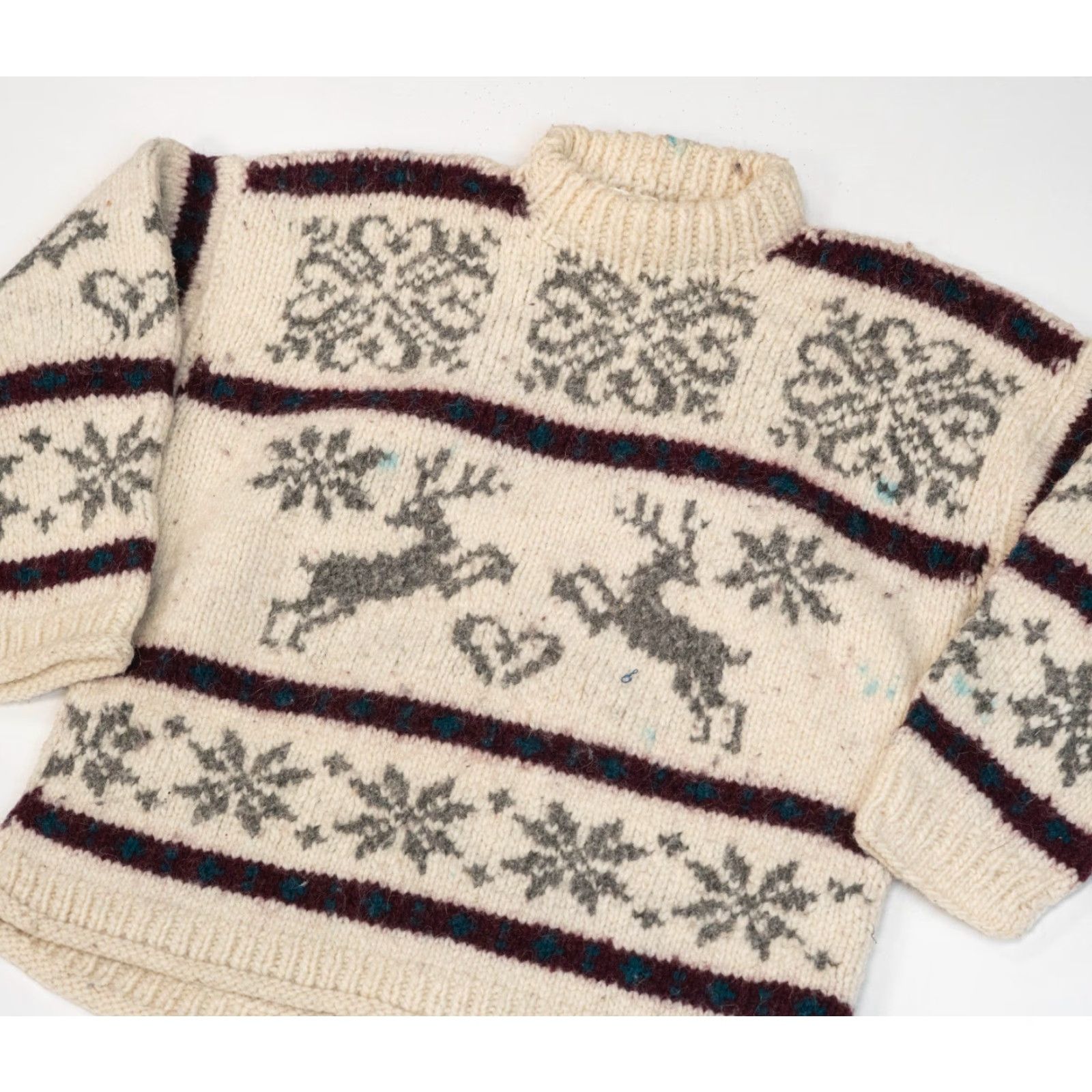 Vintage VINTAGE True Vintage Handknit 60s Cowichan Nordic Wool Sweater M Reindeer Heritage Ivory Size M / US 6-8 / IT 42-44 - 2 Thumbnail
