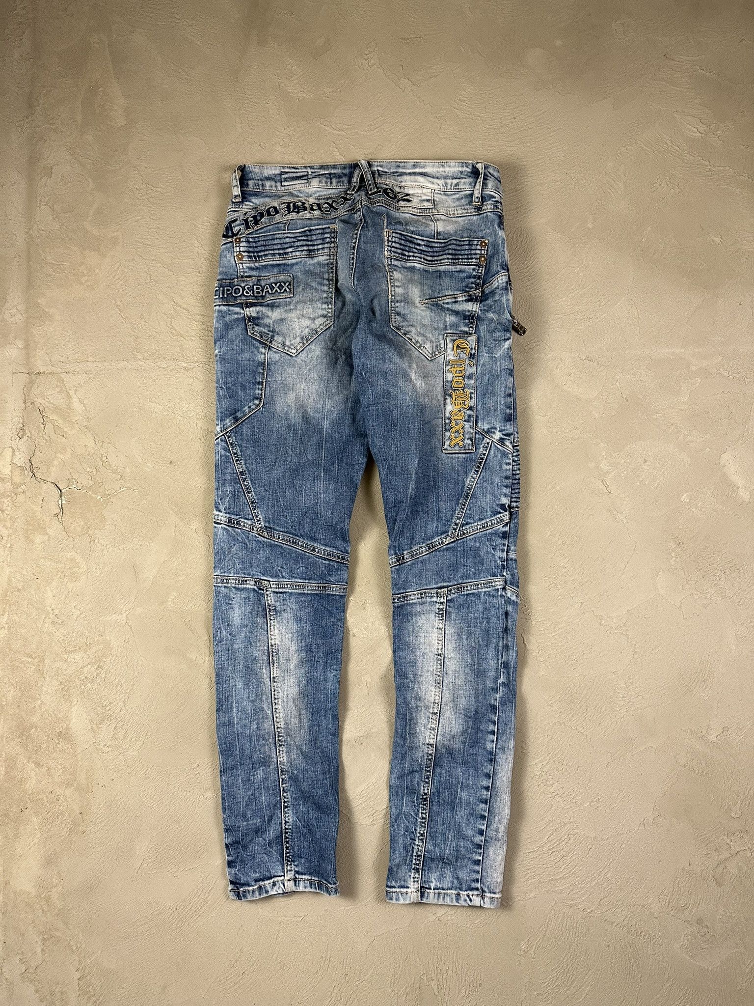 Japanese Brand Crazy Y2k Cipo & Baxx Cross Cross Faded Skinny Biker Jeans Size US 30 / EU 46 - 6 Thumbnail