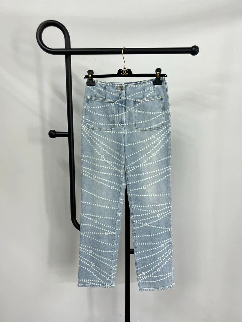 Chanel Chanel 25P light blue white polka dot straight jeans Size 24" / US 00 / IT 34 - 2 Thumbnail