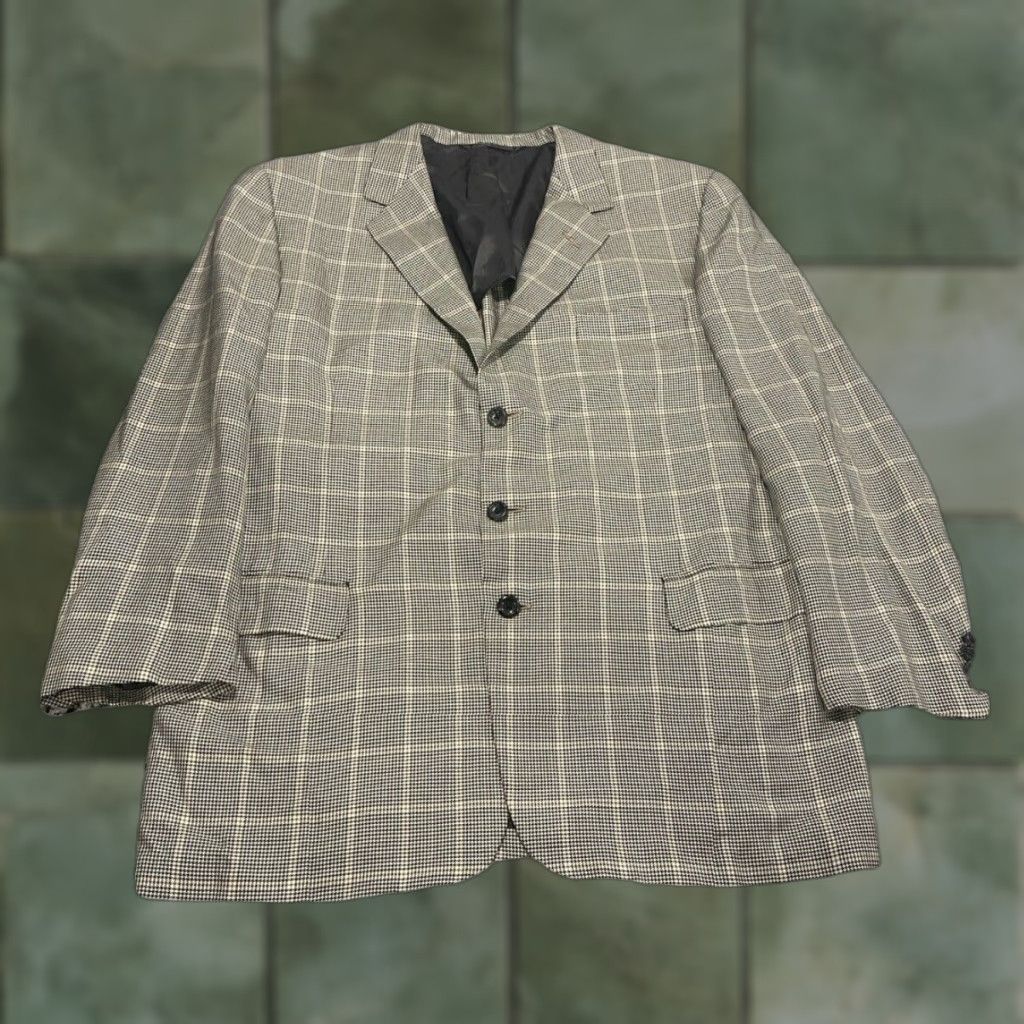 VINTAGE Oxxford Clothes Manhattan 2 Houndstooth Blazer Men 46L Wool Silk Multicolor Classic Designer