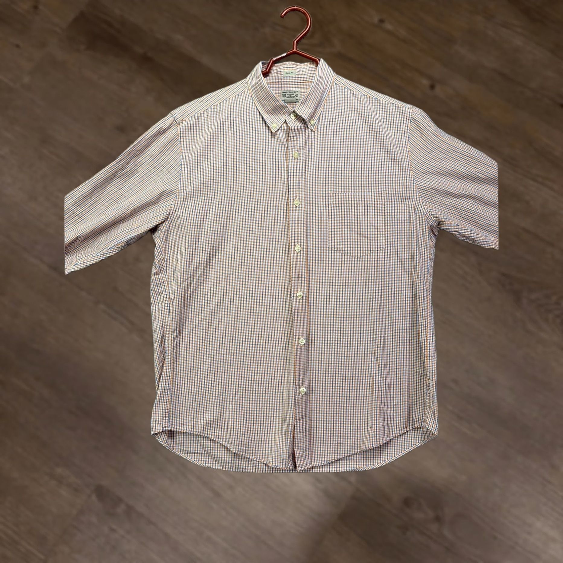 Vintage VINTAGE? No. J Crew Shirt Mens Large Woven Orange Tattersall Check Tailored Slim Button Down Size US L / EU 52-54 / 3 - 1 Thumbnail