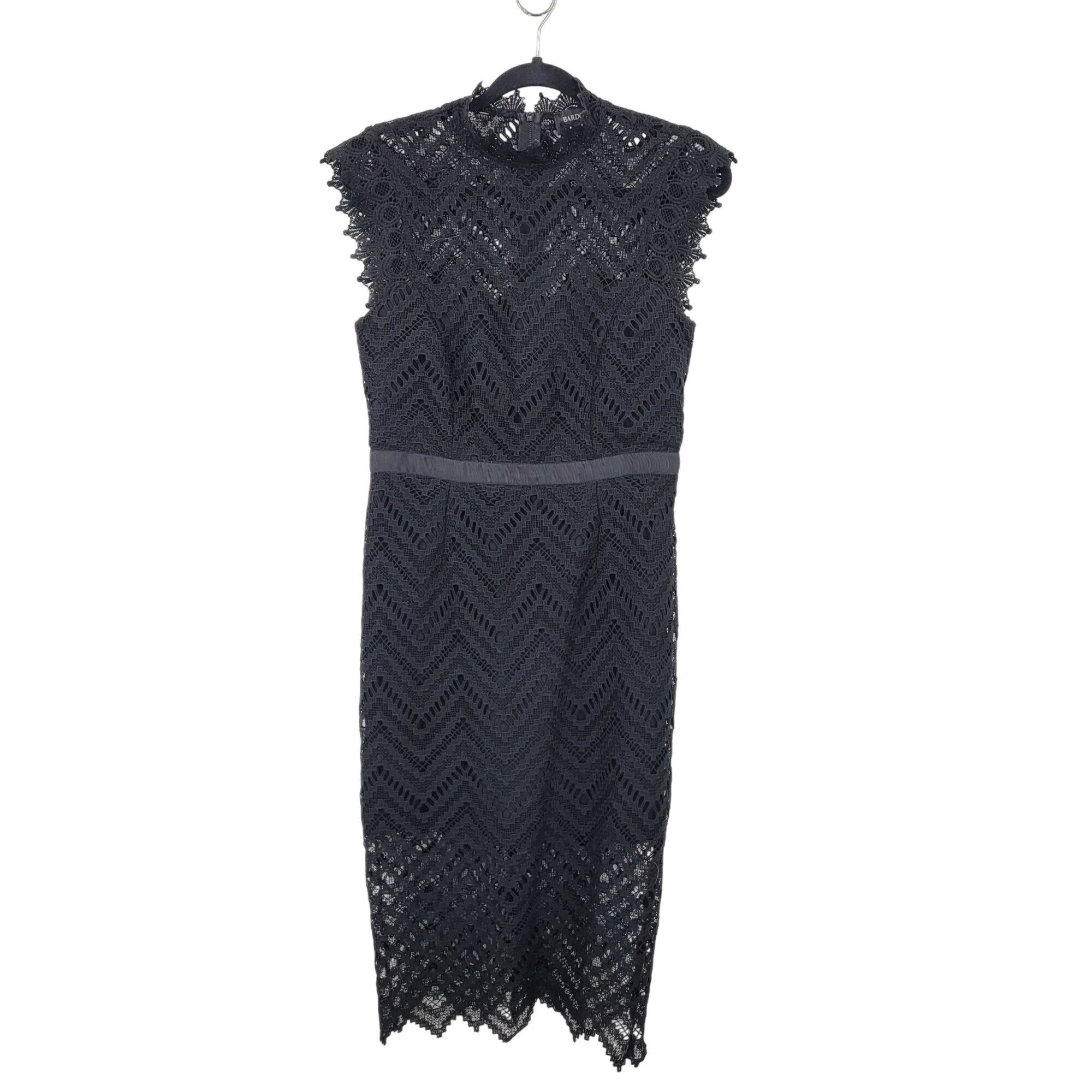 Designer Bardot Black Lace Midi Dress High Neck Cap Sleeves Womens Sz Size M / US 6-8 / IT 42-44 - 12 Thumbnail