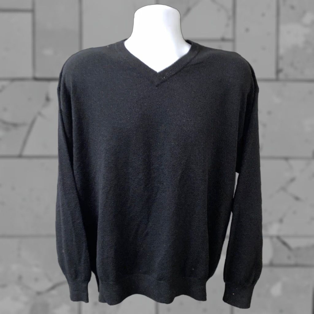 Vintage Jhane Barnes Mens V-Neck Sweater Black Wool Nylon Medium Size US M / EU 48-50 / 2 - 1 Thumbnail