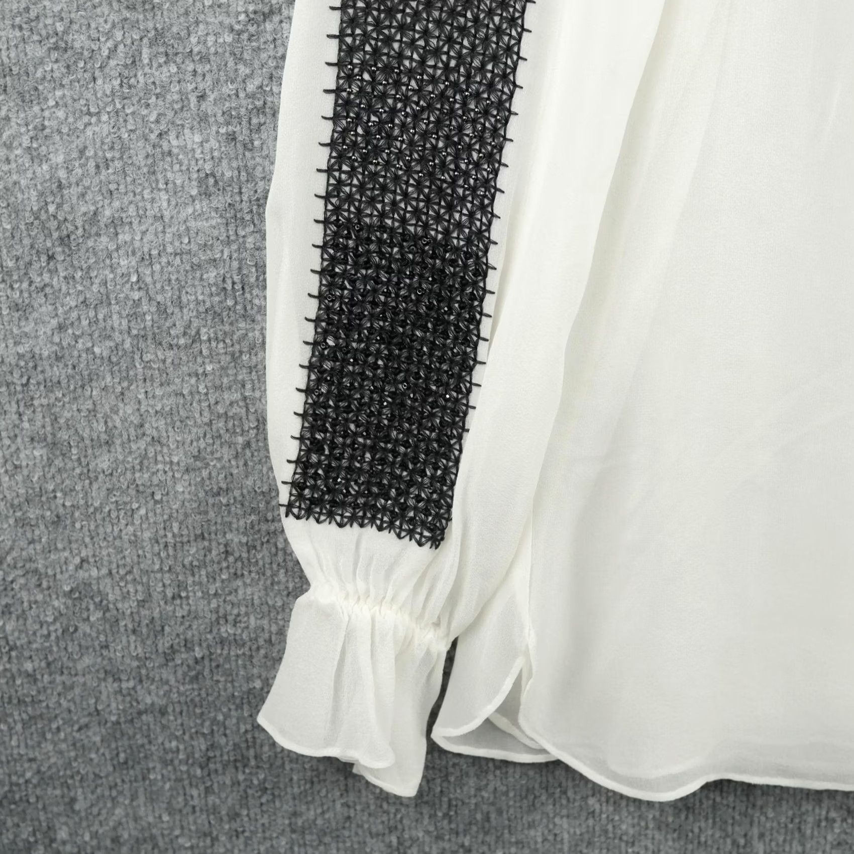 KOBI HALPERIN Kobi Halperin Blouse Womens Medium White Black Silk Lace Sheer Top Boho Size M / US 6-8 / IT 42-44 - 3 Thumbnail