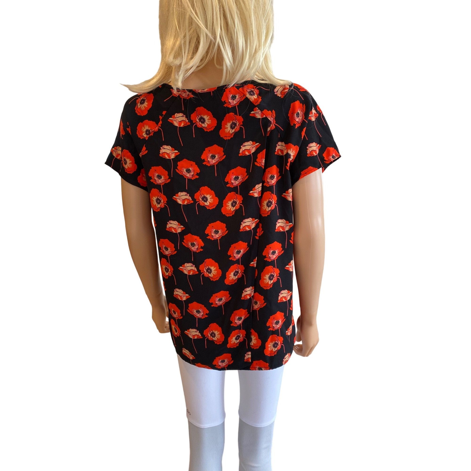 Designer CAbi Red Poppies Short Sleeve Blouse Tunic W's Small Split B Size S / US 4 / IT 40 - 5 Thumbnail